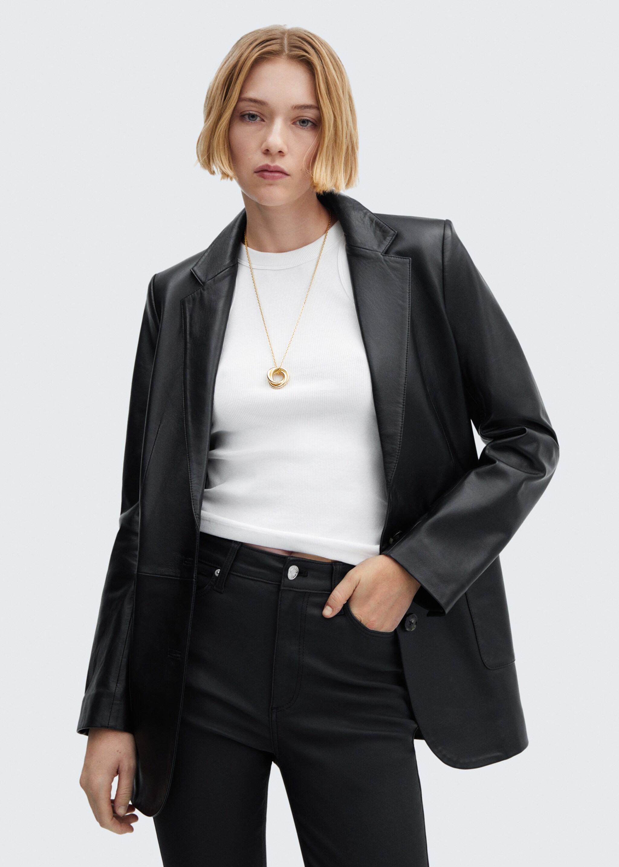 Waxed high-rise skinny jeans - Details of the article 1, Black. Ref: 87110266-00.