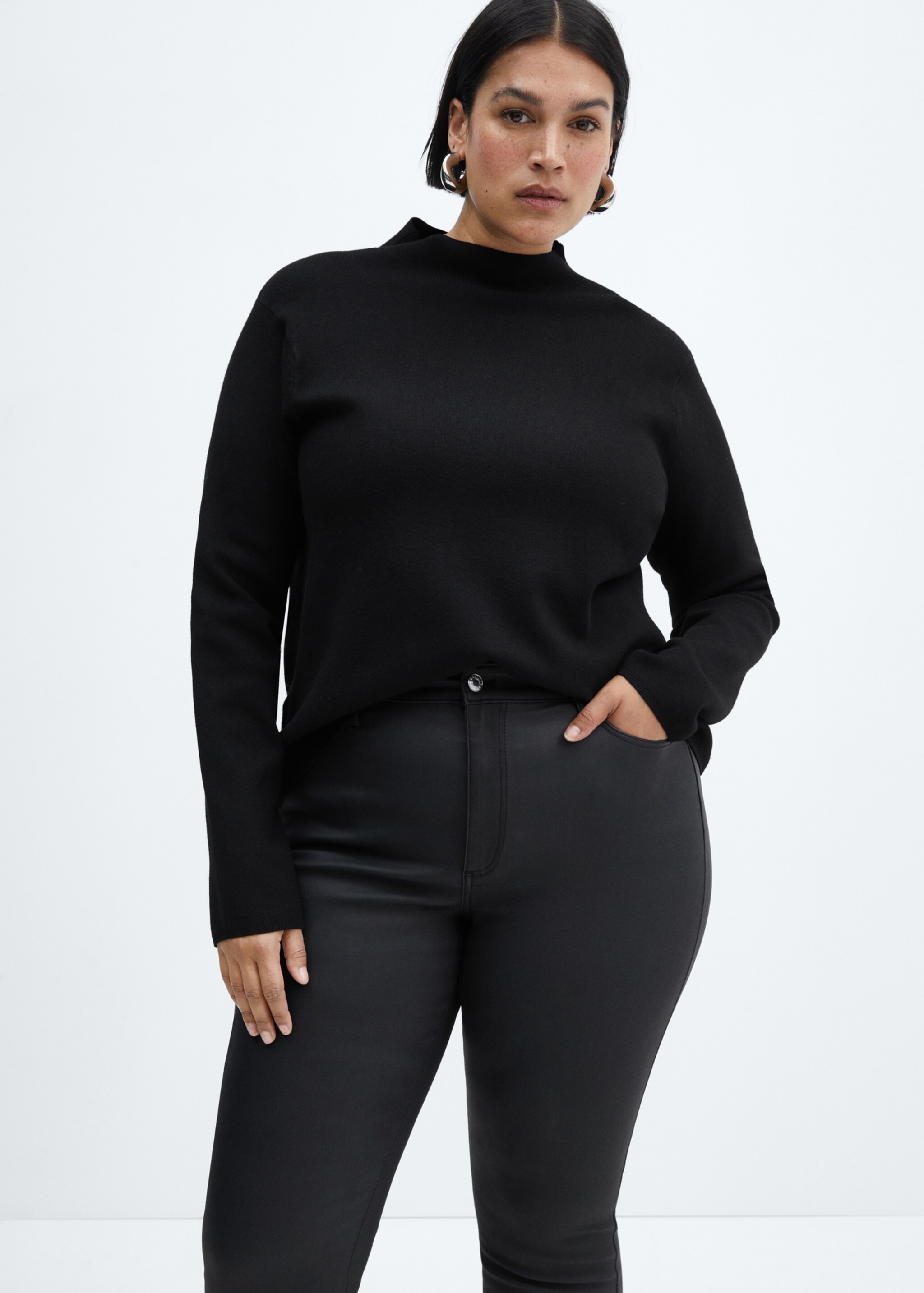 Waxed high-rise skinny jeans - Details of the article 5, Black. Ref: 87110266-00.