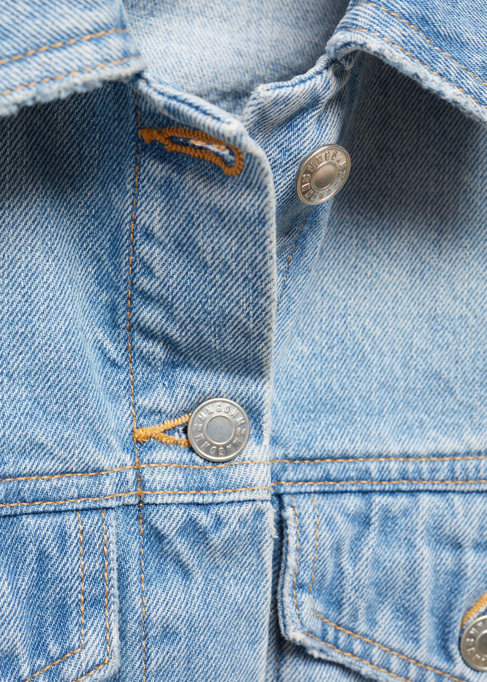 Denim jacket with frayed hem - Details of the article 8, Medium Blue. Ref: 87147113-00.