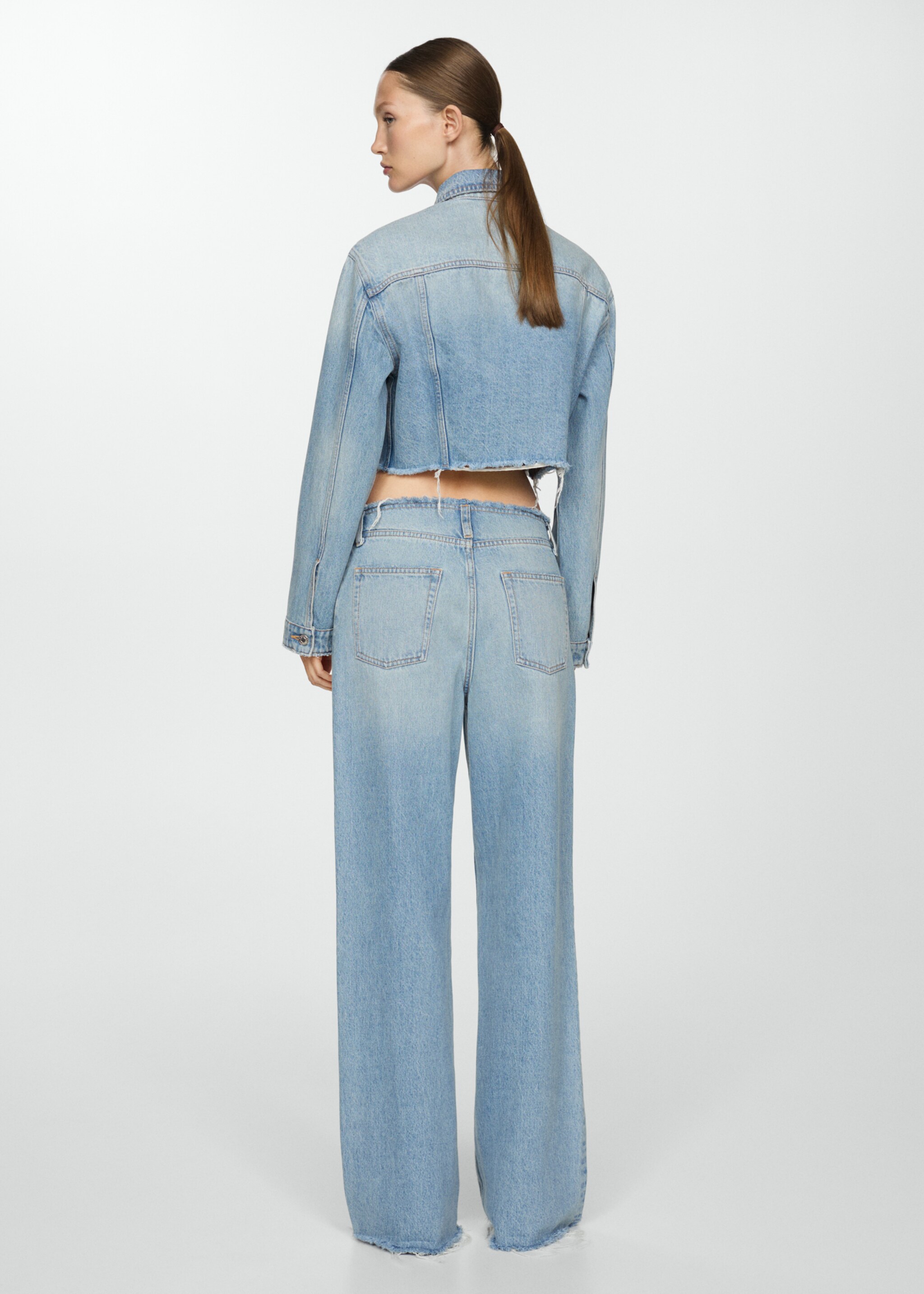 Denim jacket with frayed hem - Reverse of the article, Medium Blue. Ref: 87147113-00.