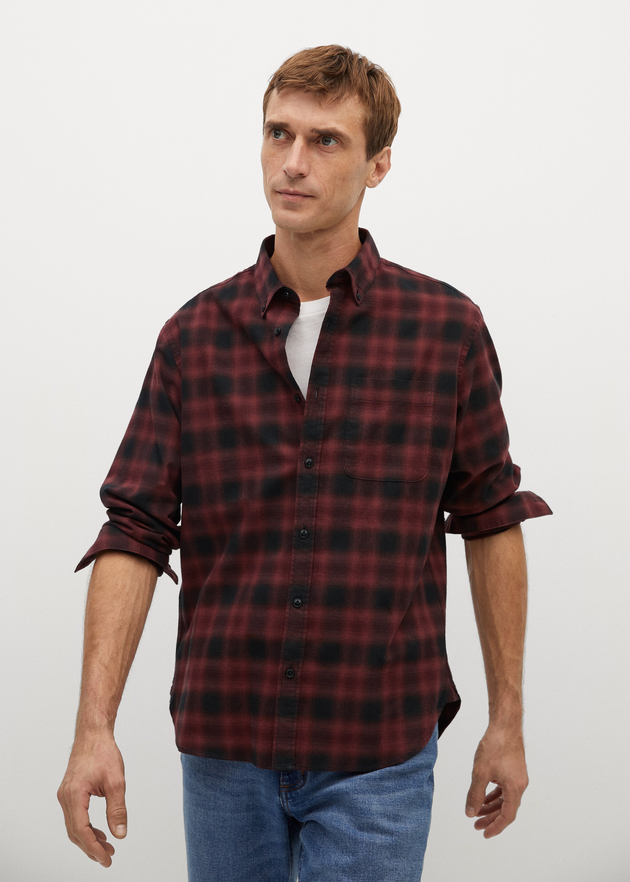 Camisa regular fit franela cuadros - Plano medio