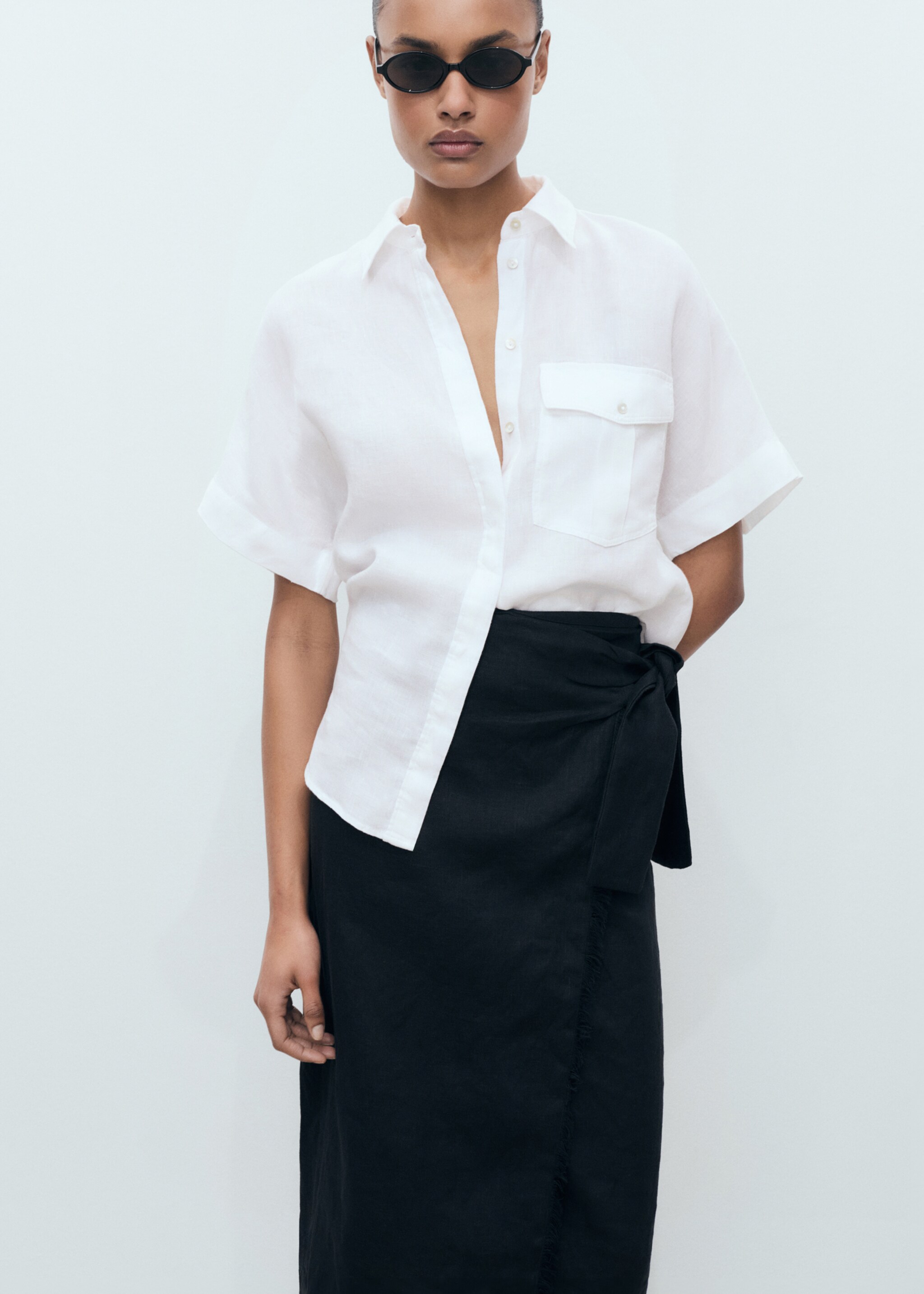 Pocket linen shirt - Medium plane, White. Ref: 87177110-00.