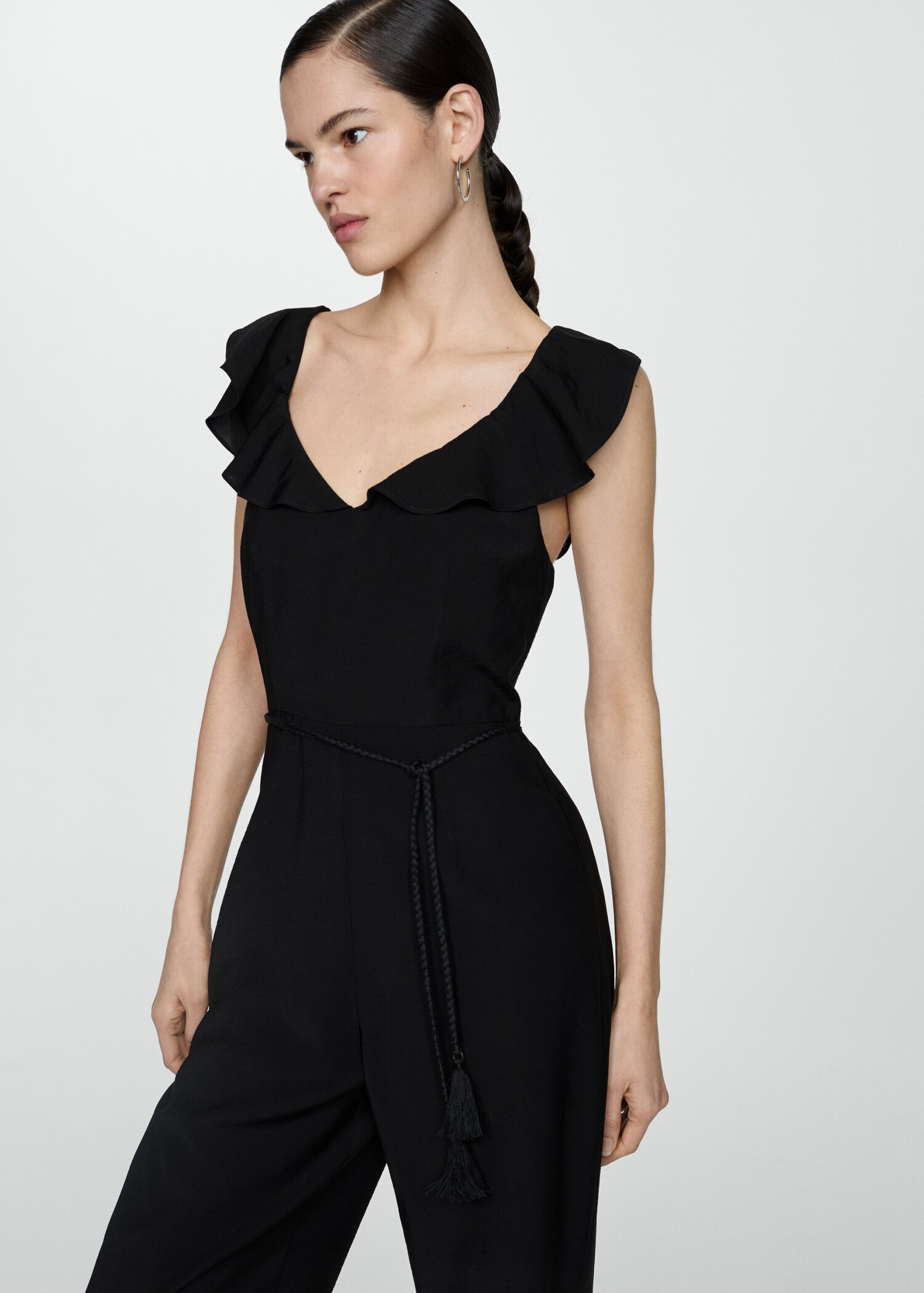 Long jumpsuit with tassel belt - Medium plane