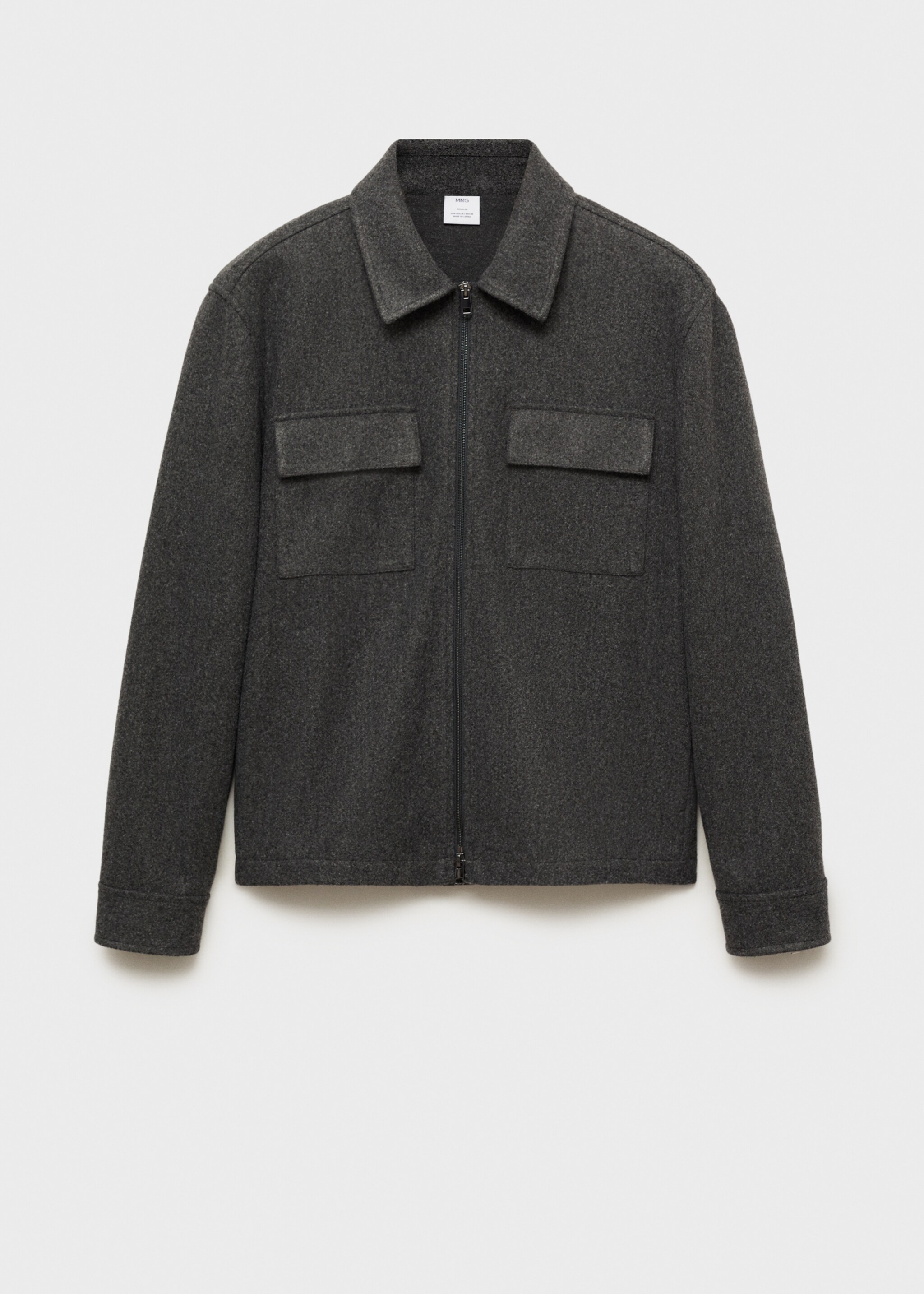 Regular-fit flannel jacket with pockets - Article without model, Dark Heather Grey. Ref: 87930595-00.