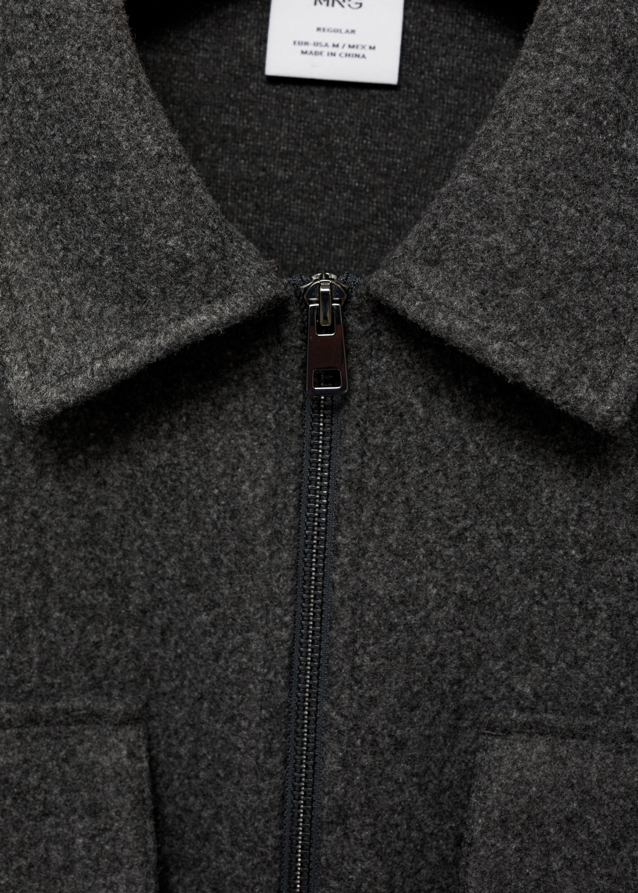 Regular-fit flannel jacket with pockets - Details of the article 8, Dark Heather Grey. Ref: 87930595-00.