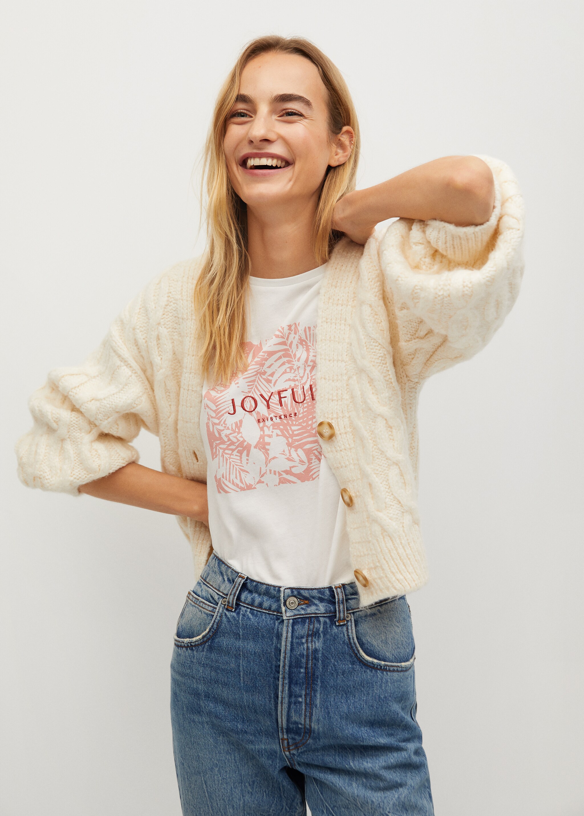 Gemustertes T-Shirt mit Stickerei - Mittlere Ansicht