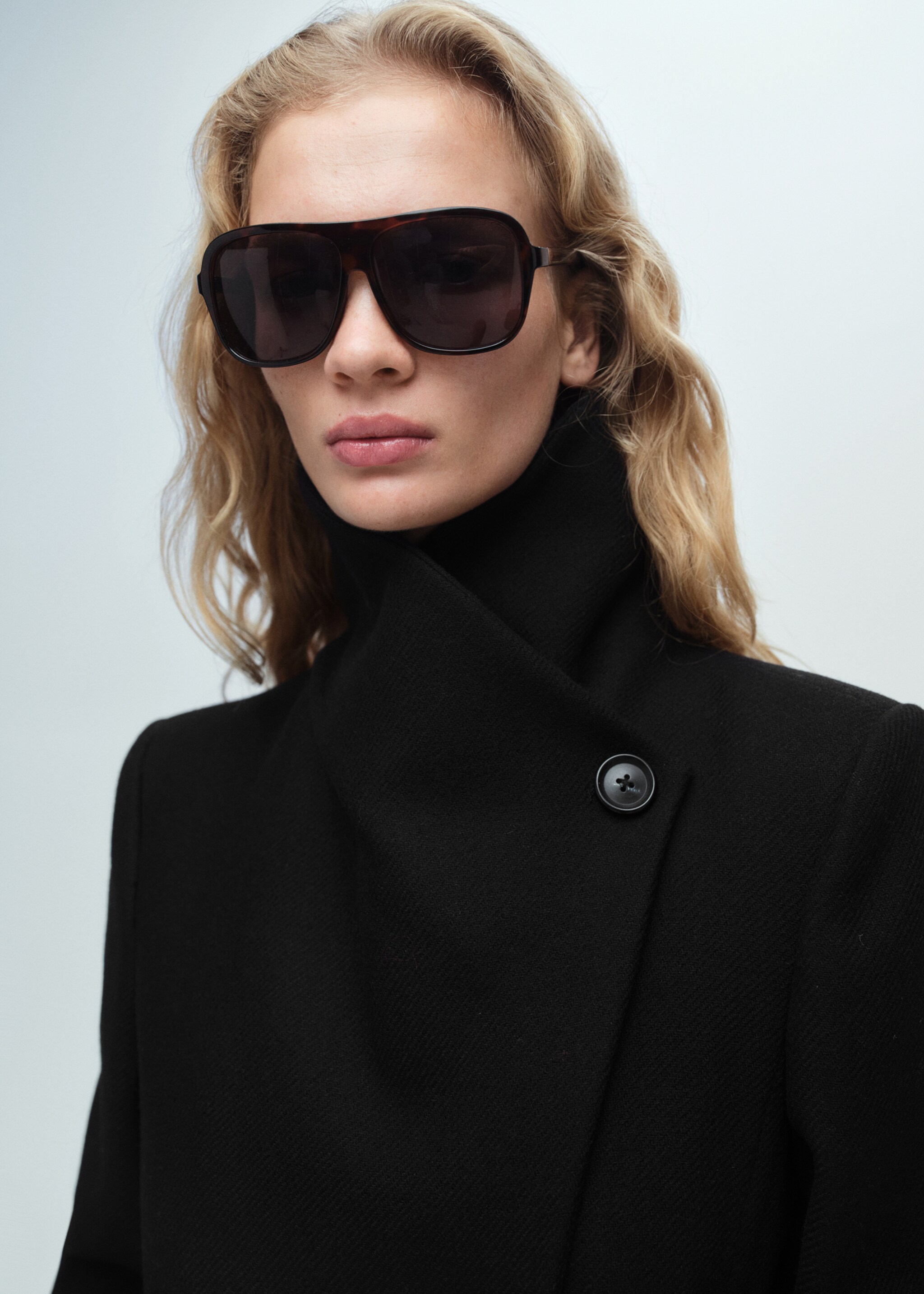 Παλτό μαλλί ζώνη - Λεπτομέρεια του προϊόντος 1, Μαύρο. Ref: 87990449-00.