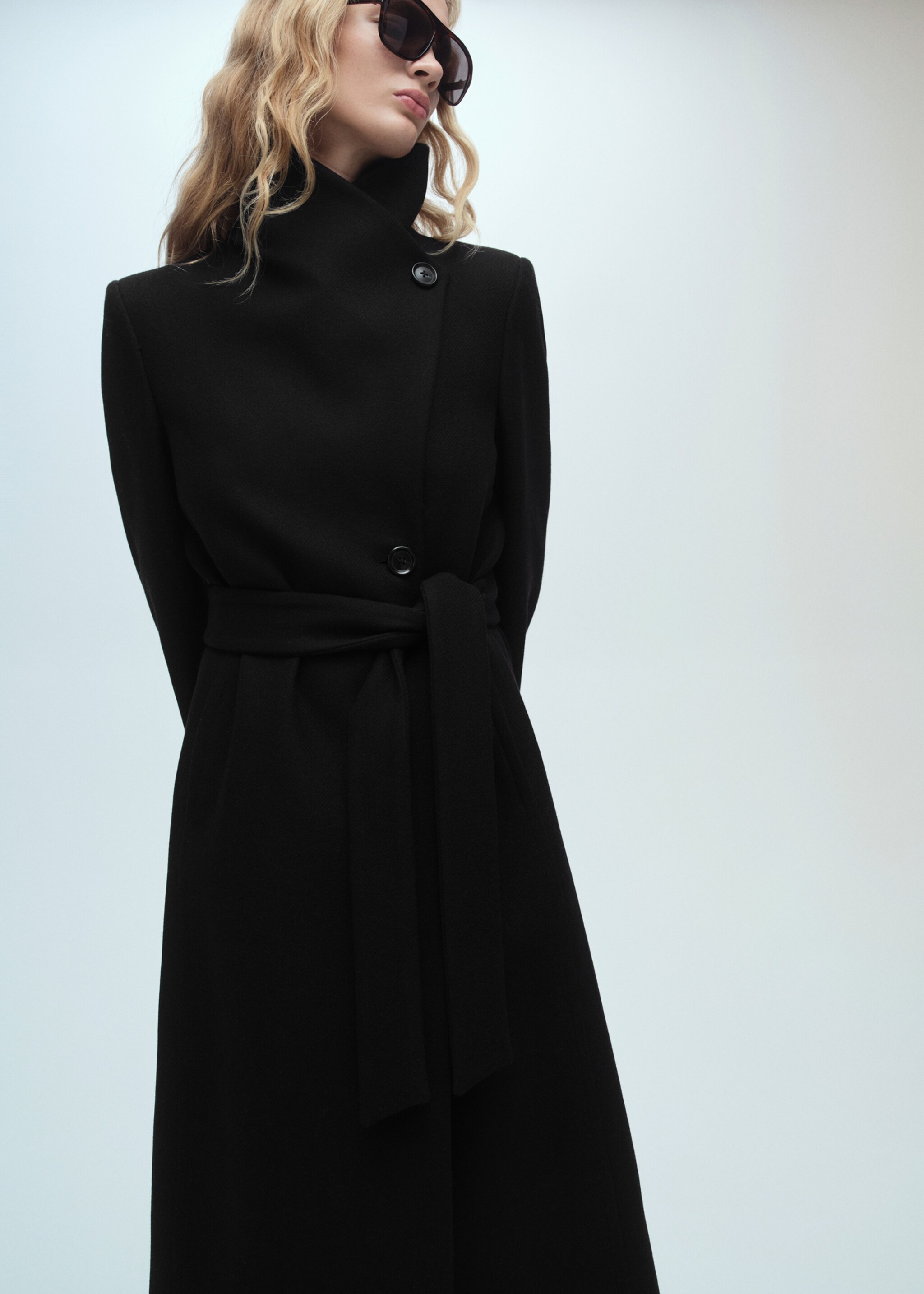 Παλτό μαλλί ζώνη - Λεπτομέρεια του προϊόντος 2, Μαύρο. Ref: 87990449-00.