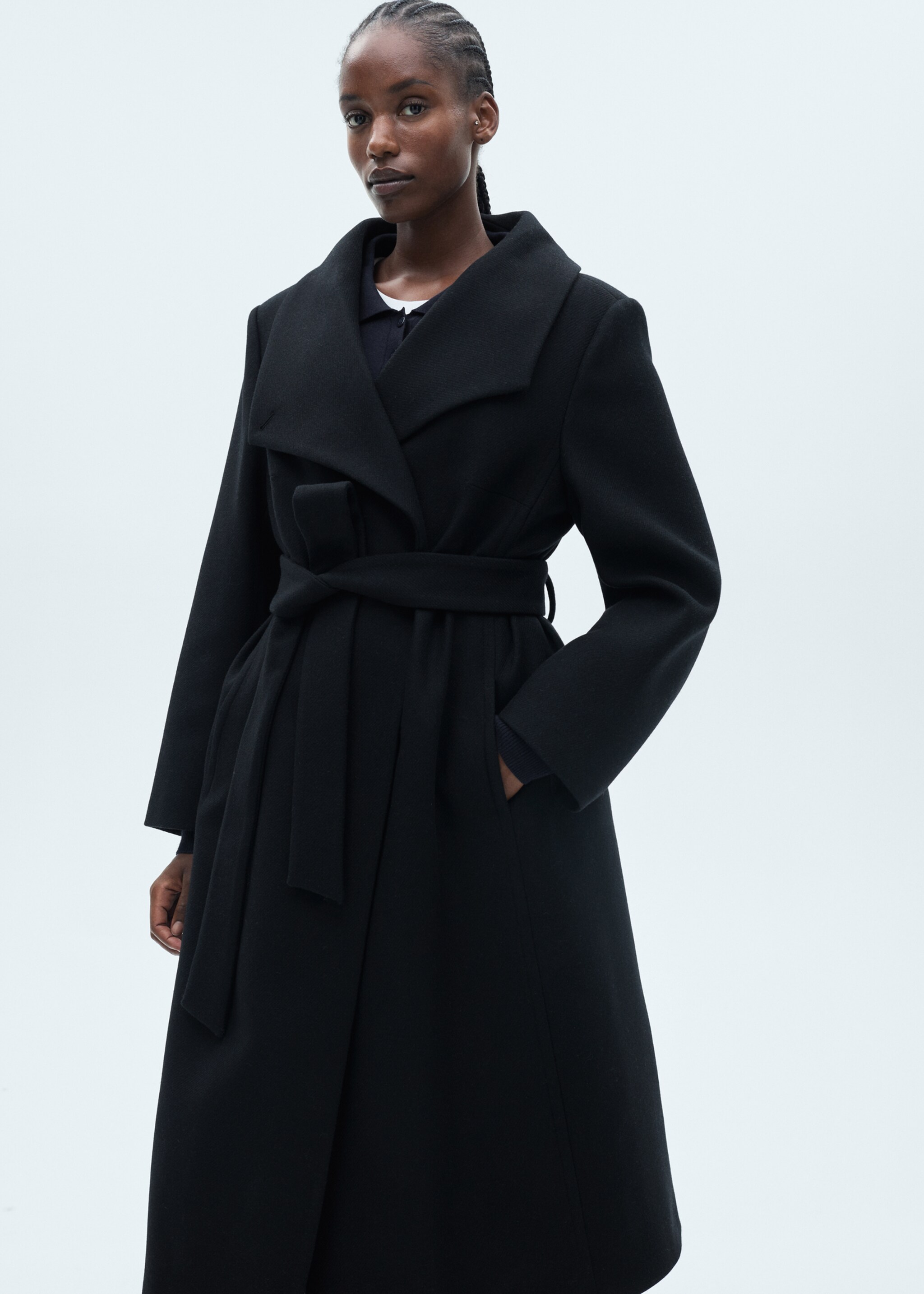 Παλτό μαλλί ζώνη - Λεπτομέρεια του προϊόντος 5, Μαύρο. Ref: 87990449-00.