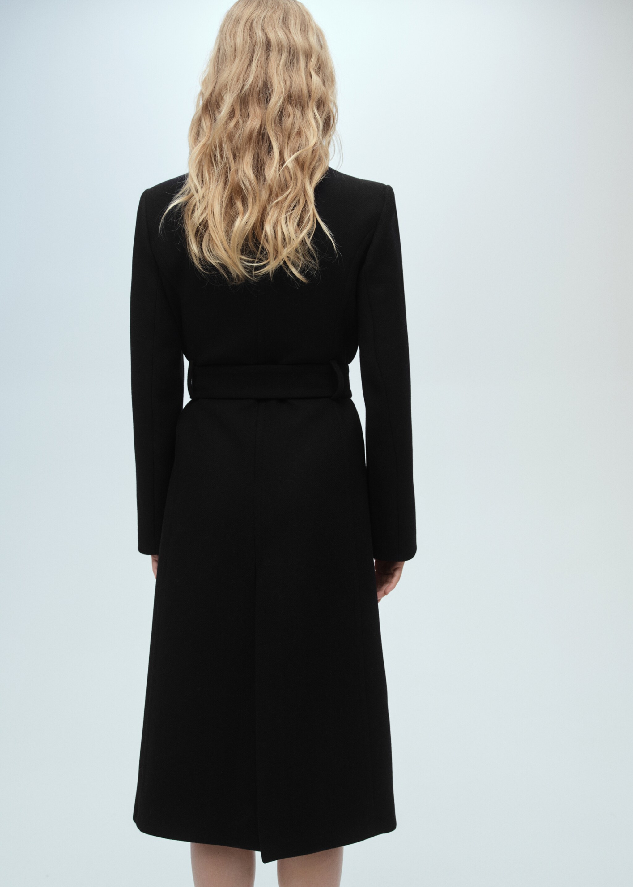 Παλτό μαλλί ζώνη - Πίσω όψη προϊόντος, Μαύρο. Ref: 87990449-00.