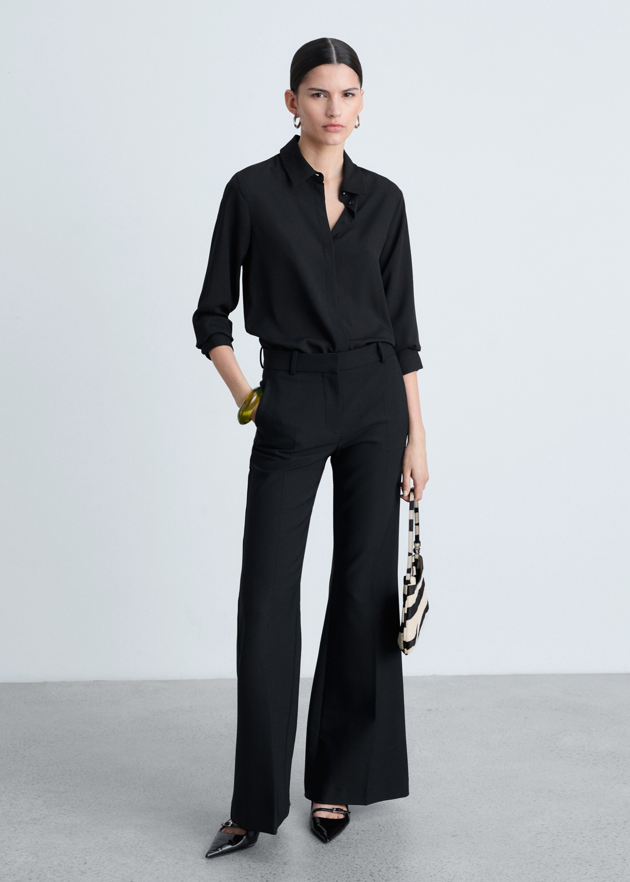 Chemise fluide manches longues - Plan général, Noir. Ref: 87000351-00.