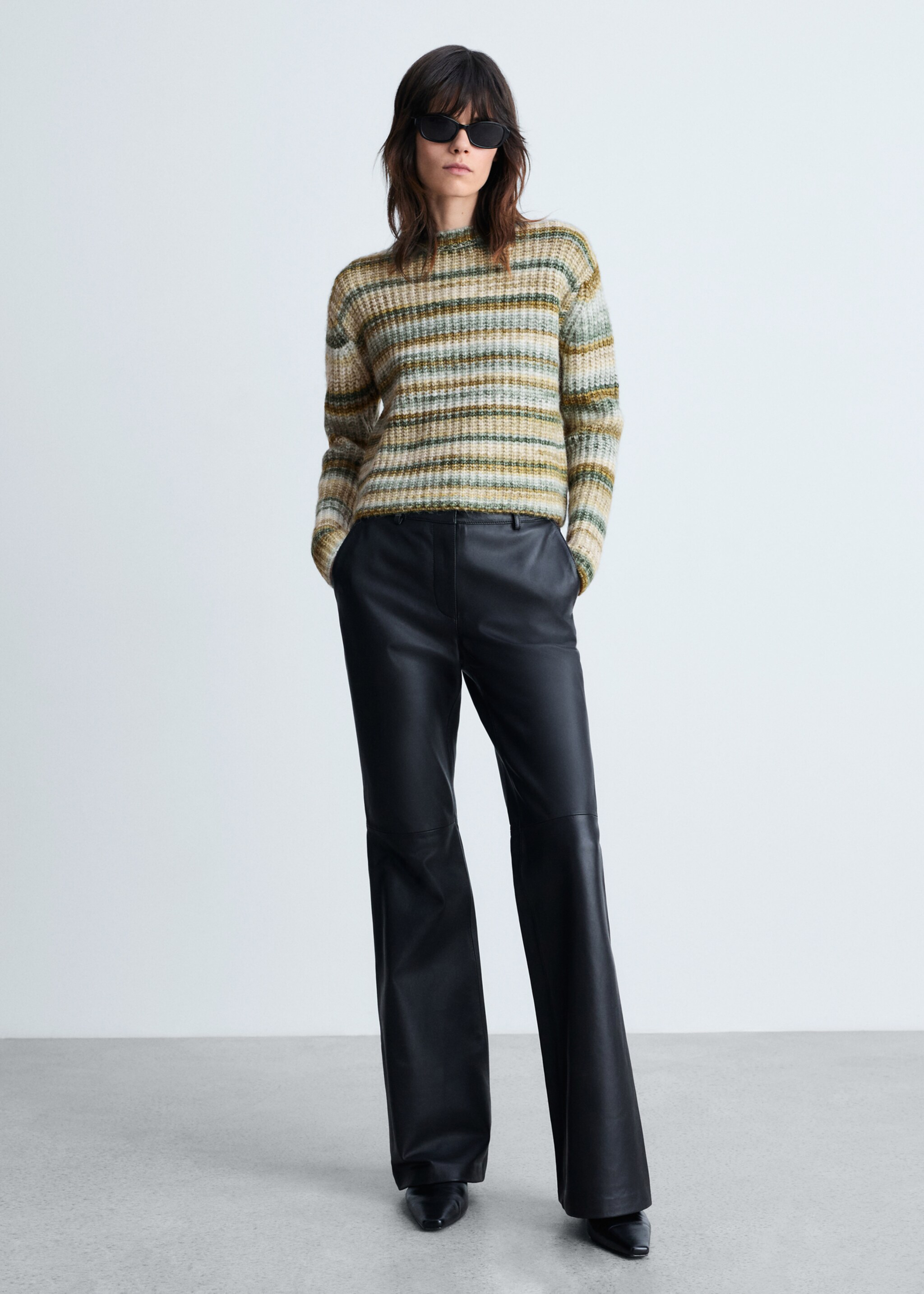 Jersey rayas cuello redondo - Plano general, Verde oscuro. Ref: 87000364-00.