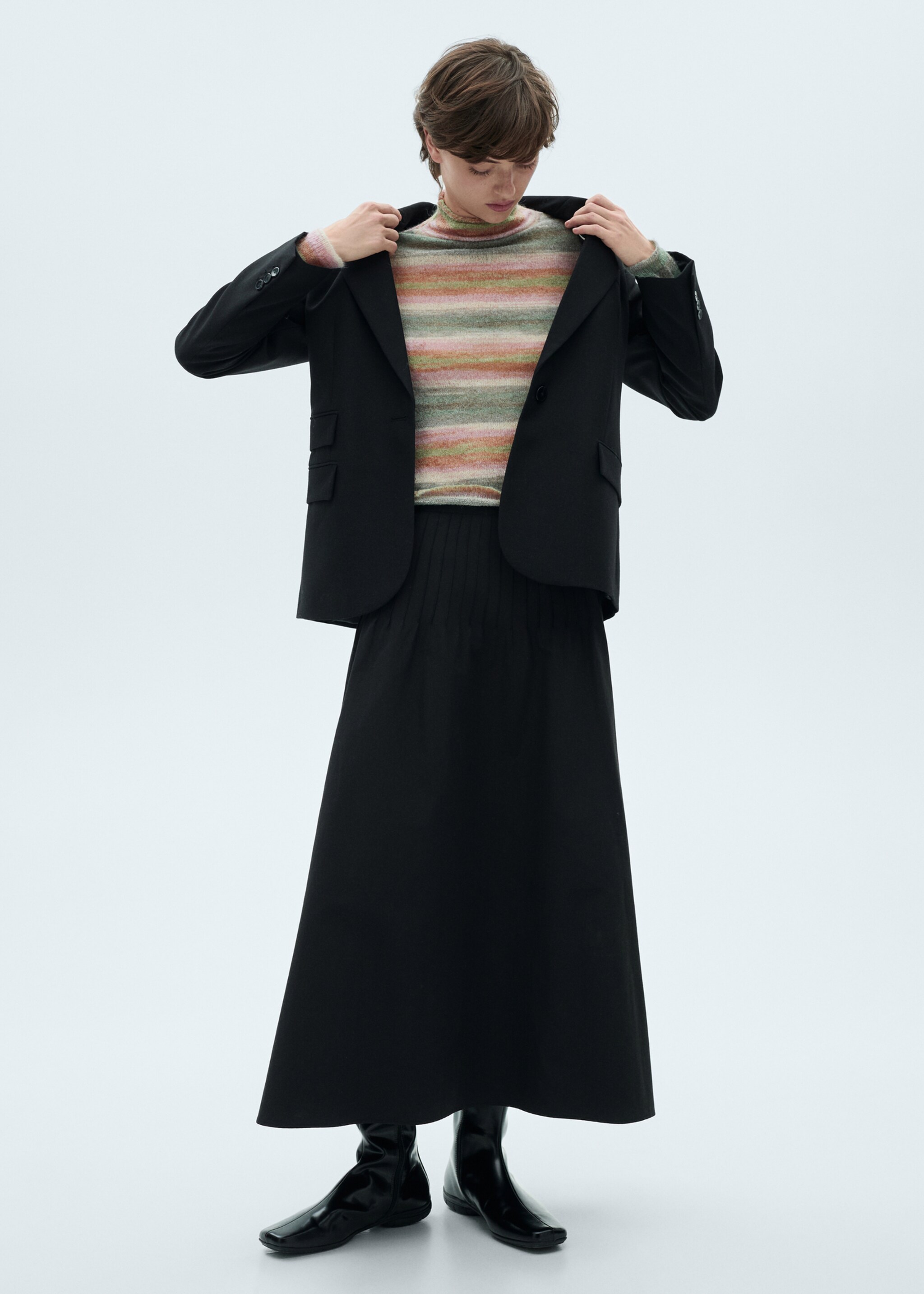 Stand-collar striped sweater - General plane, Pink. Ref: 87000369-00.