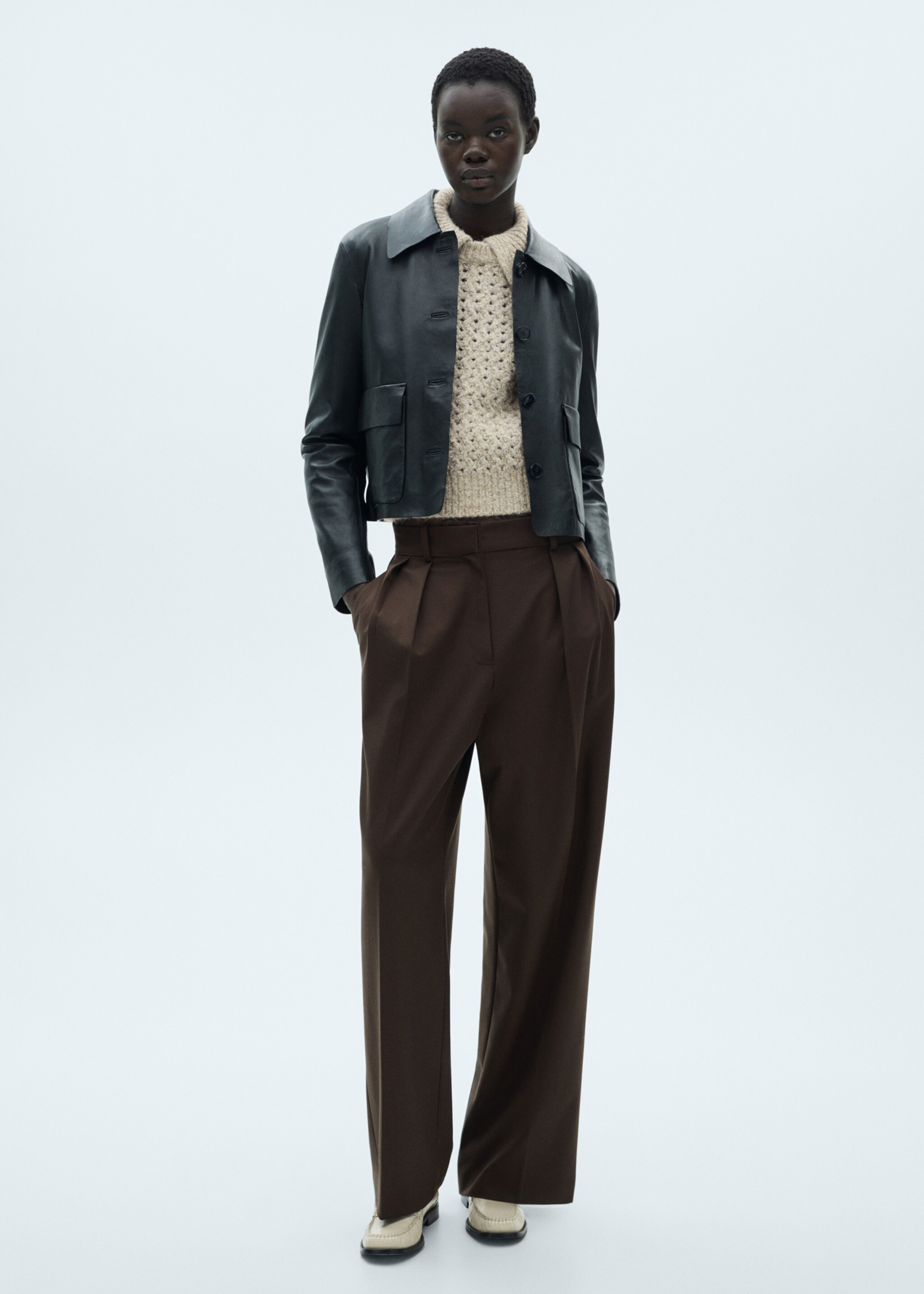 Pull-over maille ajourée col polo - Plan général, Sable. Ref: 87000370-00.