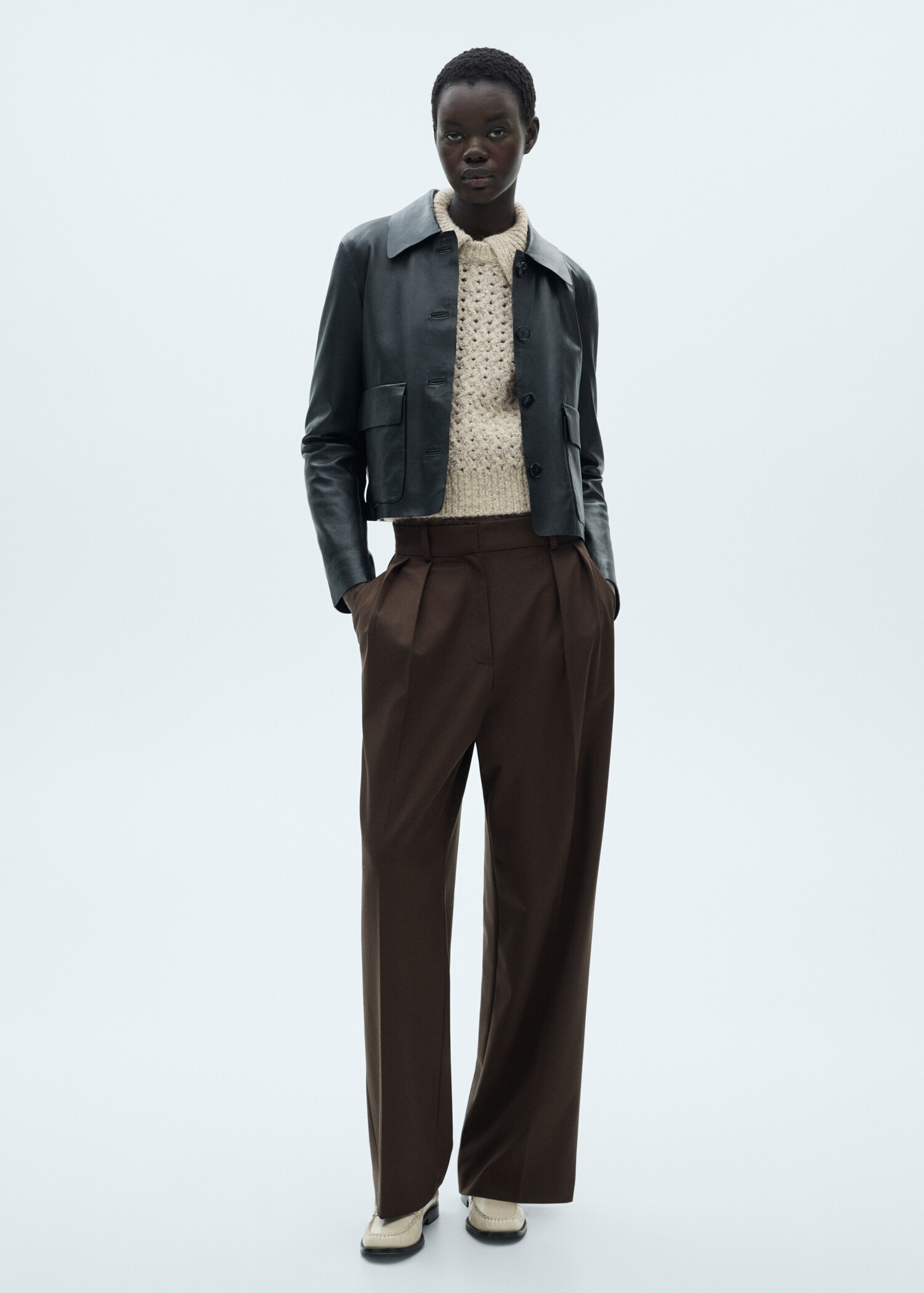 Pull-over maille ajourée col polo - Plan général