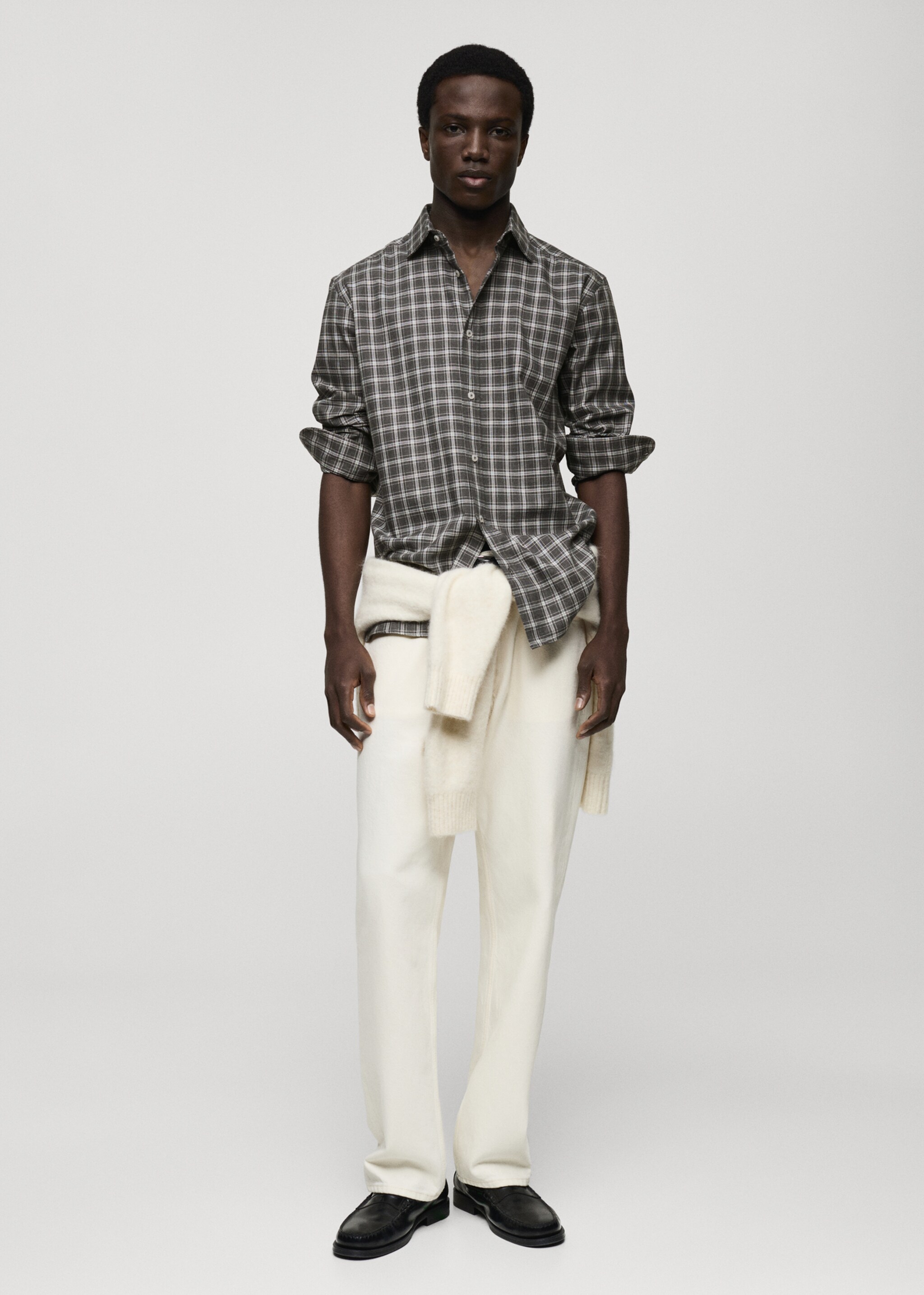 Chemise regular fit à carreaux en coton - Plan général, Gris. Ref: 87000600-00.