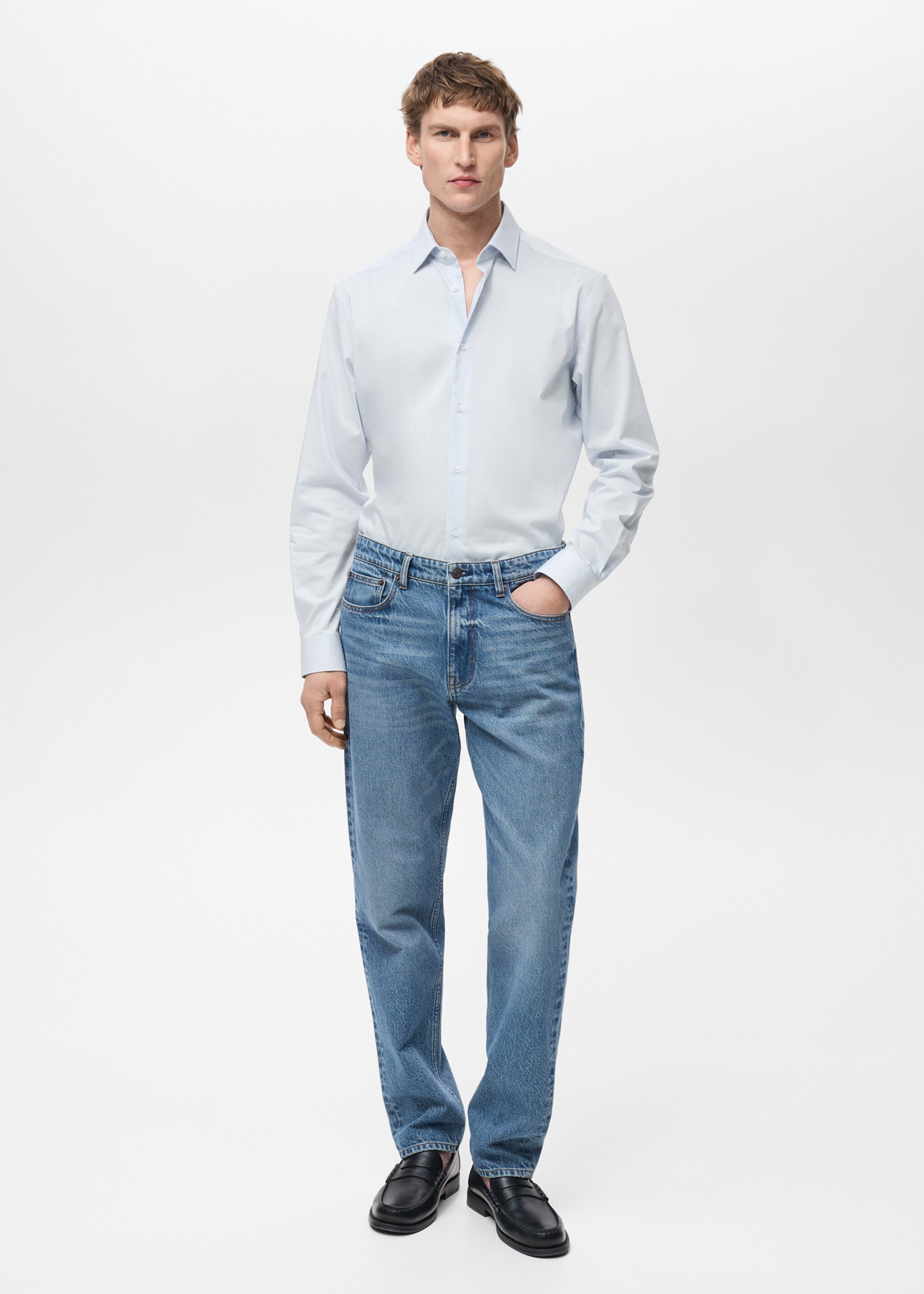 Regular-fit stretch cotton shirt - General plane, Sky Blue. Ref: 87000602-00.