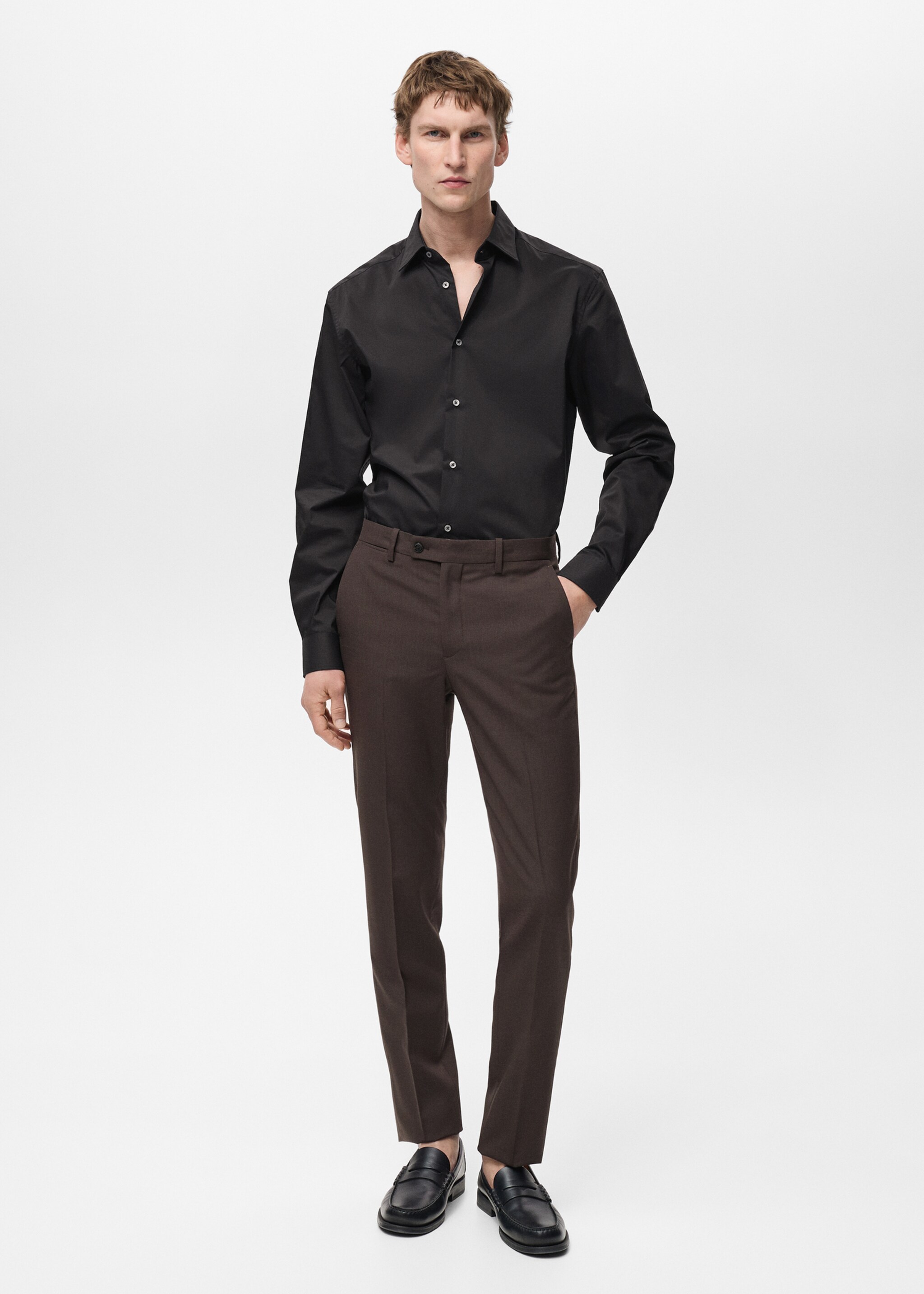 Regular-fit stretch cotton shirt - General plane, Black. Ref: 87000602-00.