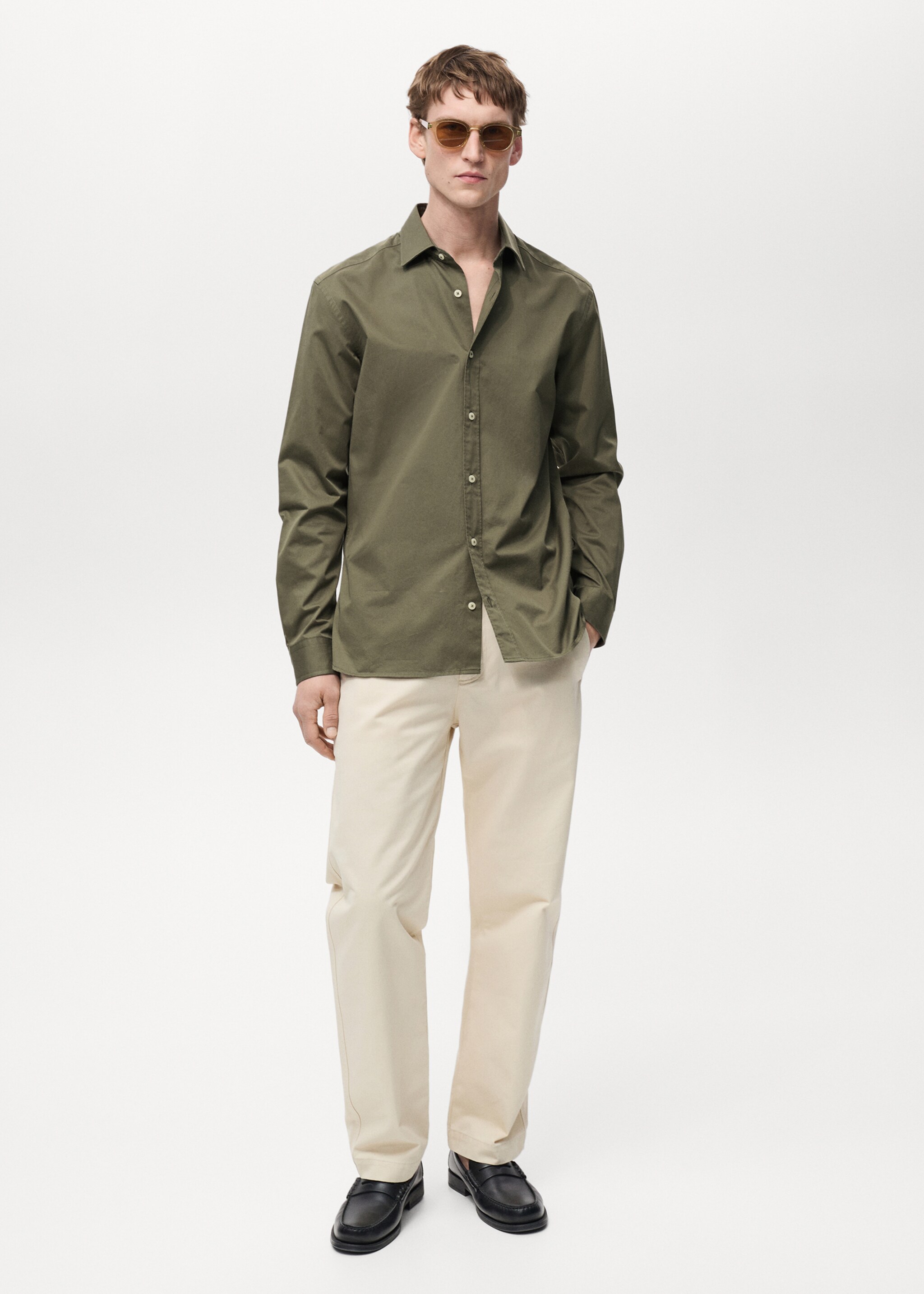 100% cotton regular fit shirt - General plane, Khaki. Ref: 87000606-00.