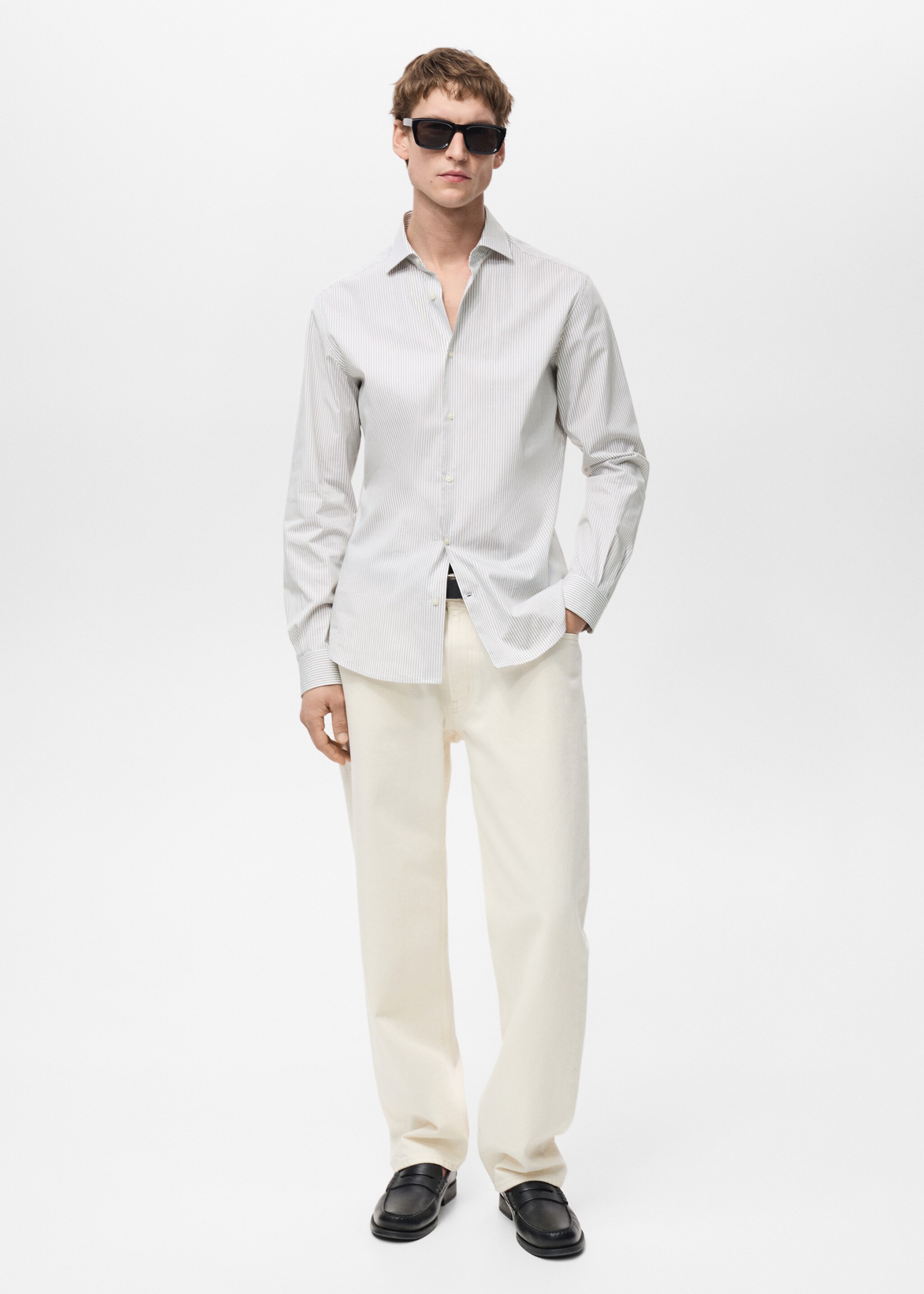 Slim fit striped cotton shirt - General plane, Brown. Ref: 87000607-00.