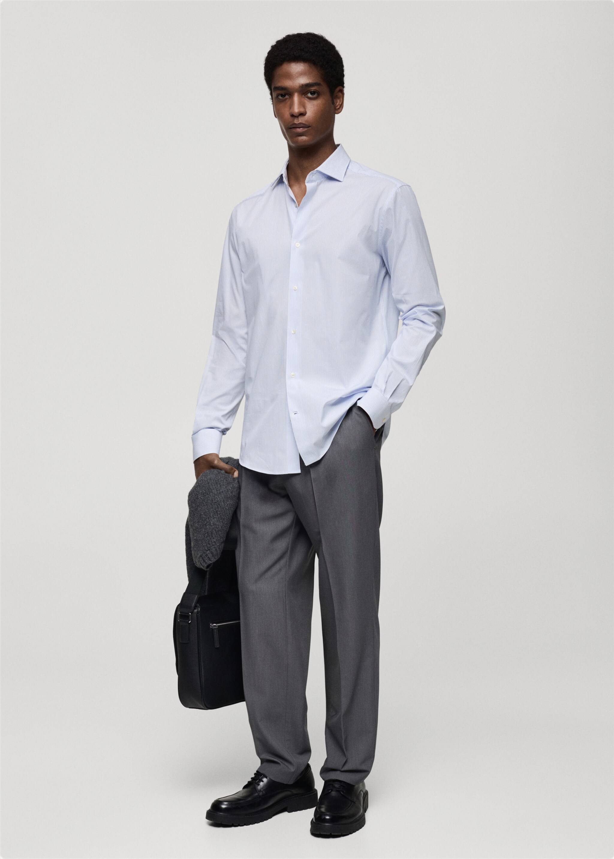 Slim fit striped cotton shirt - General plane, Sky Blue. Ref: 87000607-00.