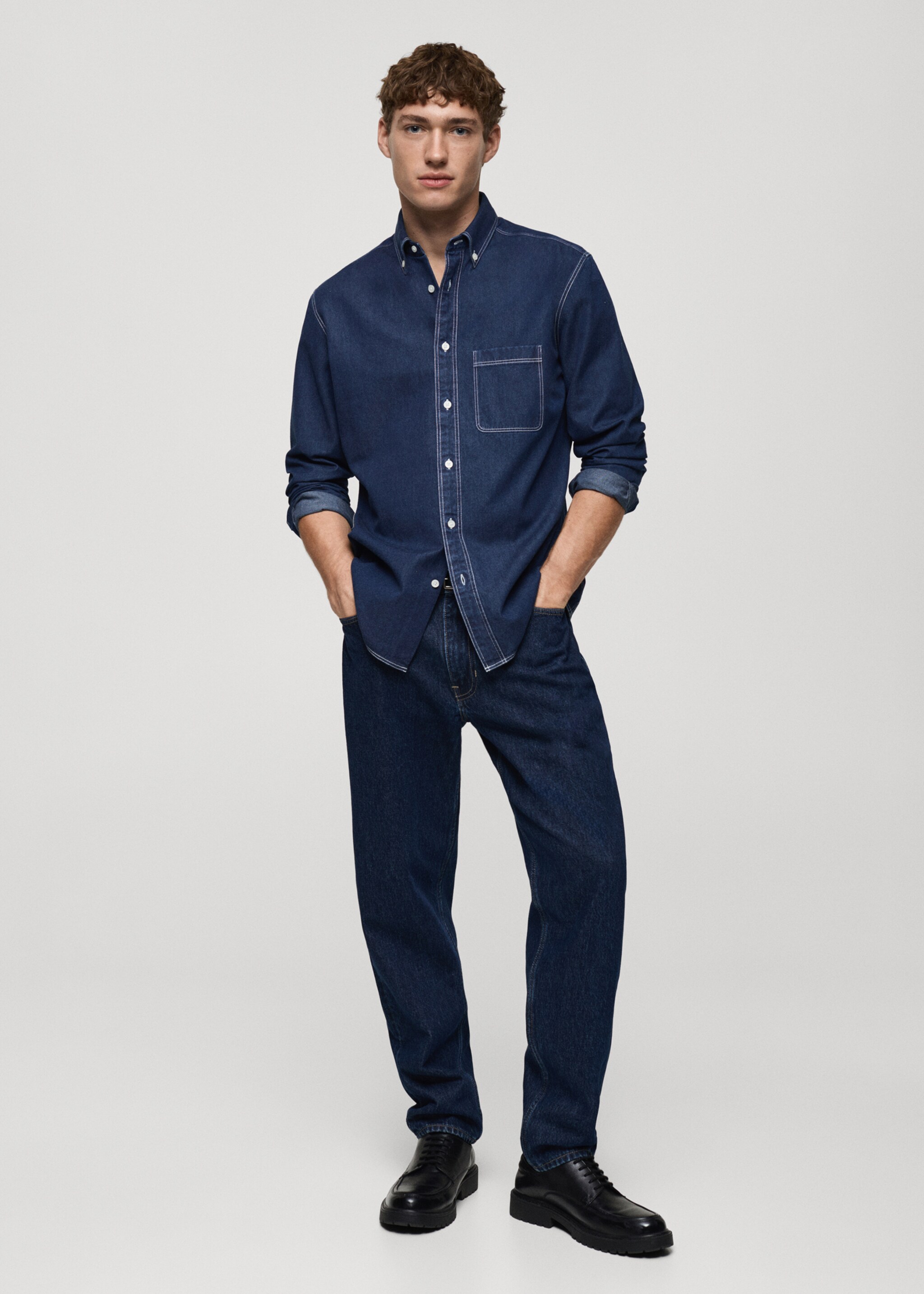 100% cotton denim shirt - General plane, Dark Blue. Ref: 87000609-00.