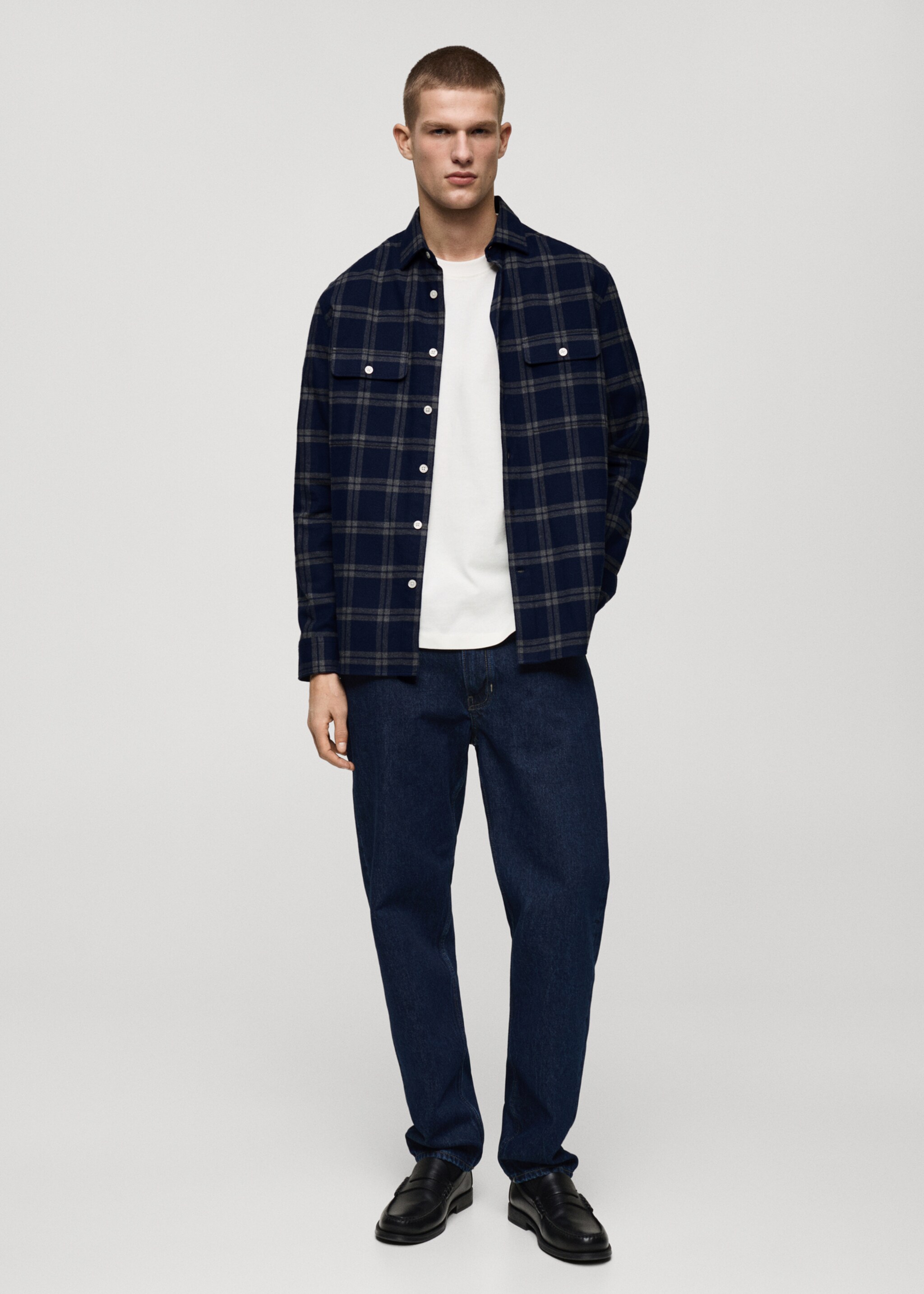 100% cotton flannel check overshirt - General plane, Dark Navy. Ref: 87000610-00.