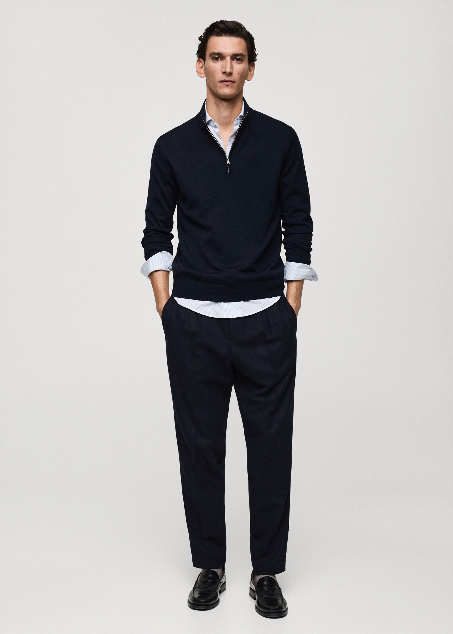 100% merino wool perkins-neck sweater with zip - General plane