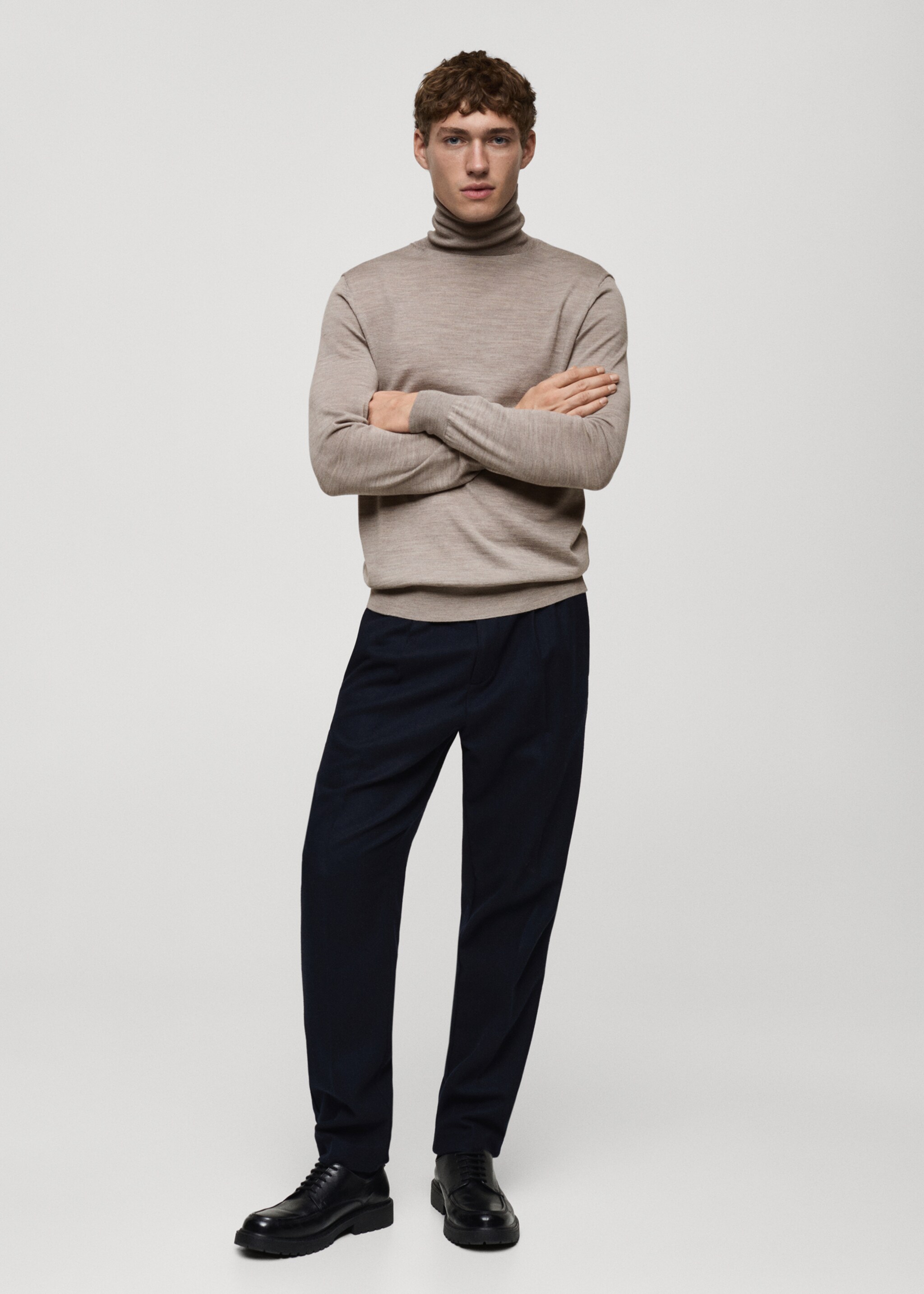 100% merino wool turtleneck sweater - General plane, Medium Brown. Ref: 87000619-00.