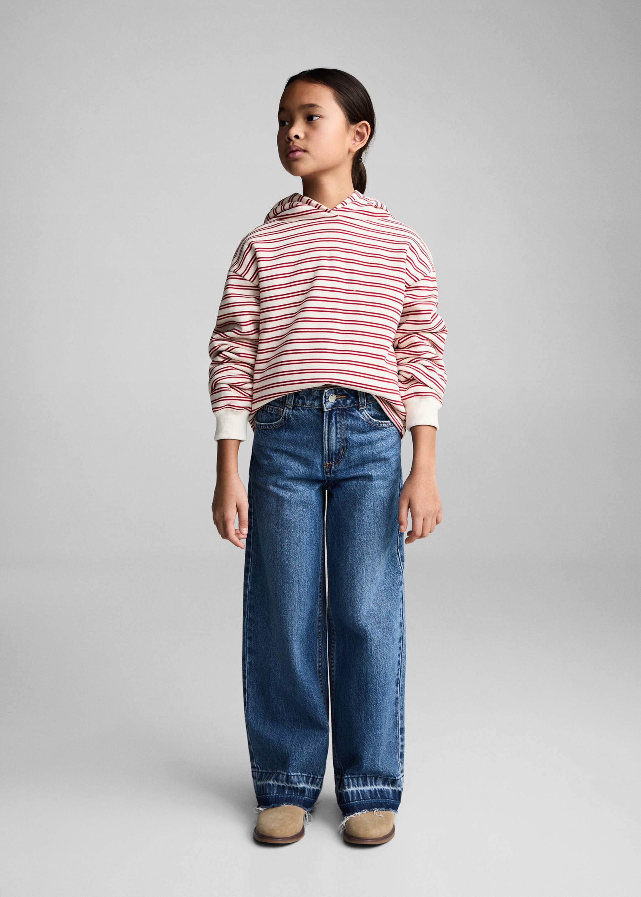 Wideleg low frayed hem jeans - General plane, Dark Blue. Ref: 87000623-00.