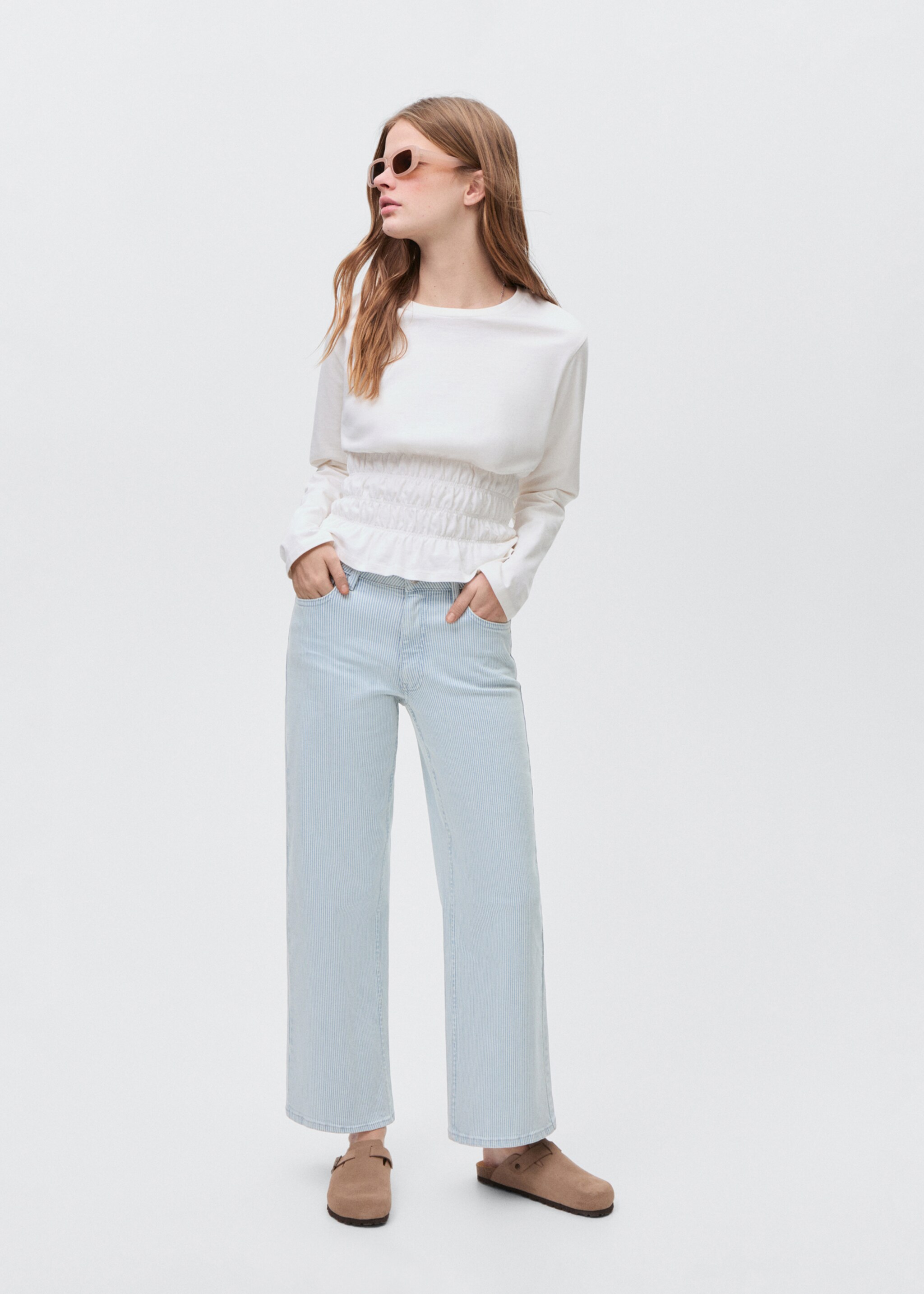 Gestreepte culotte jeans - Overzichtstekening, Blauw. Ref: 87001074-00.