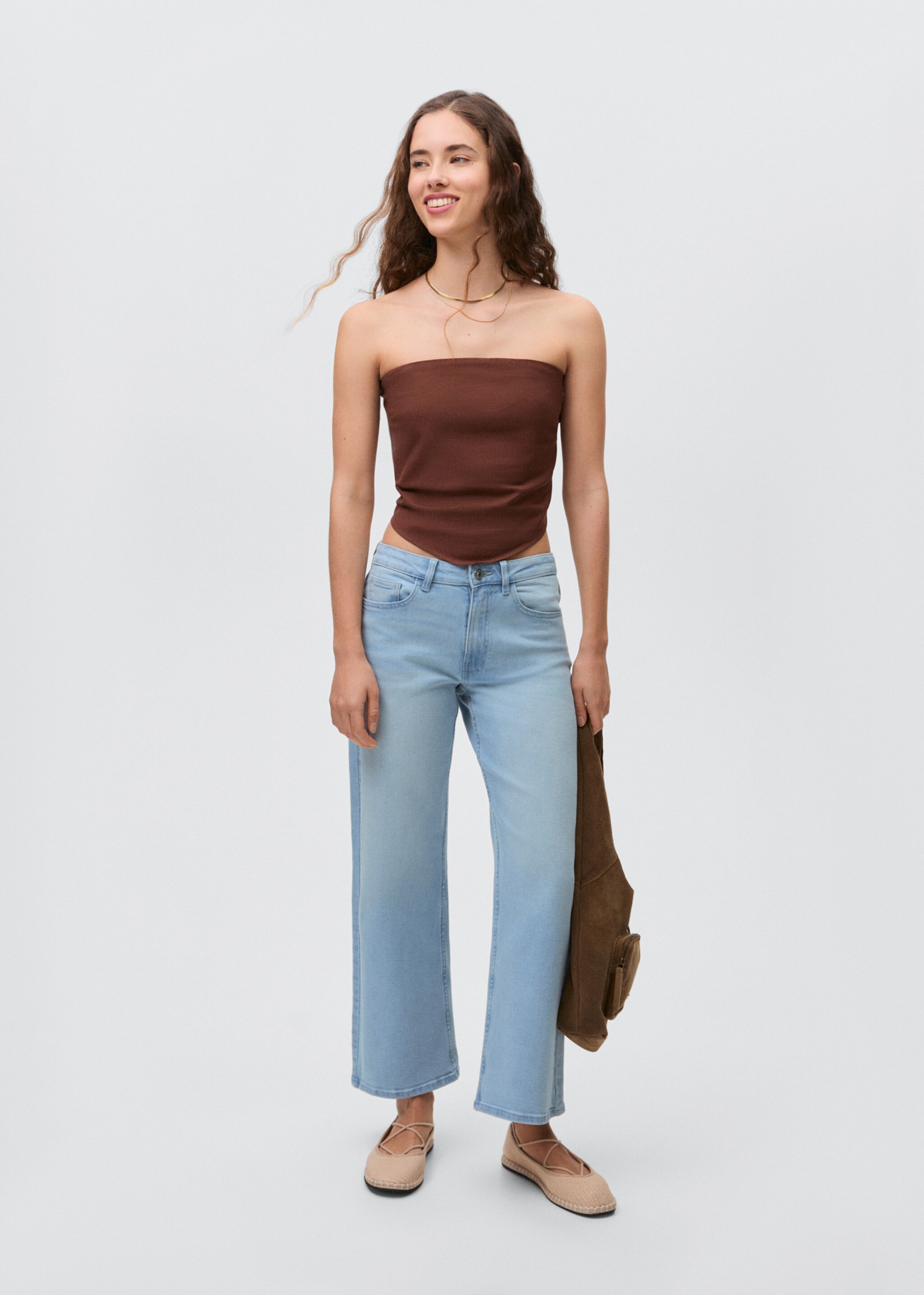 Jeans culotte mid-waist comfort - General plane, Light Blue. Ref: 87001075-00.