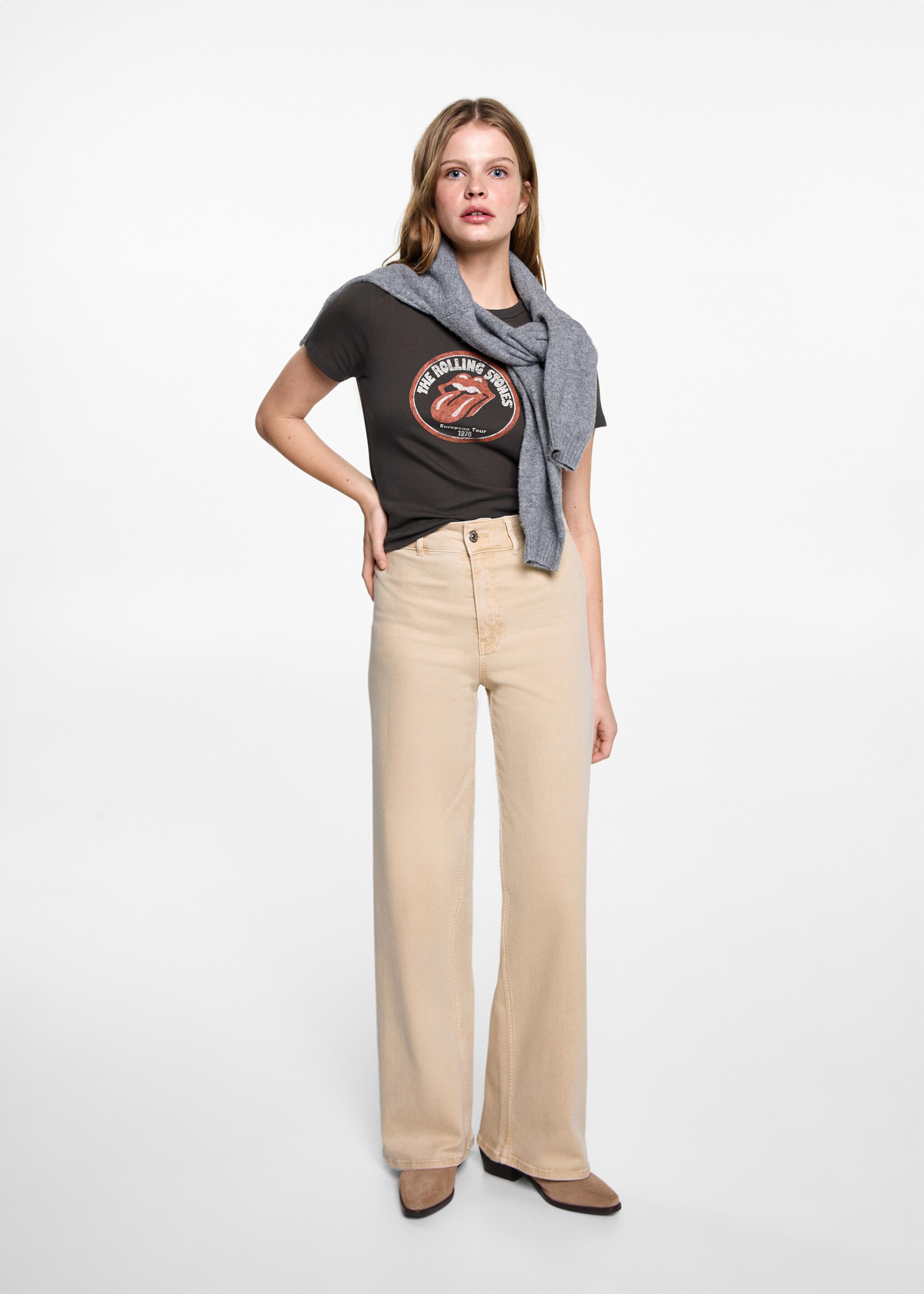 Jean wide leg - Plan général, Beige. Ref: 87001078-00.