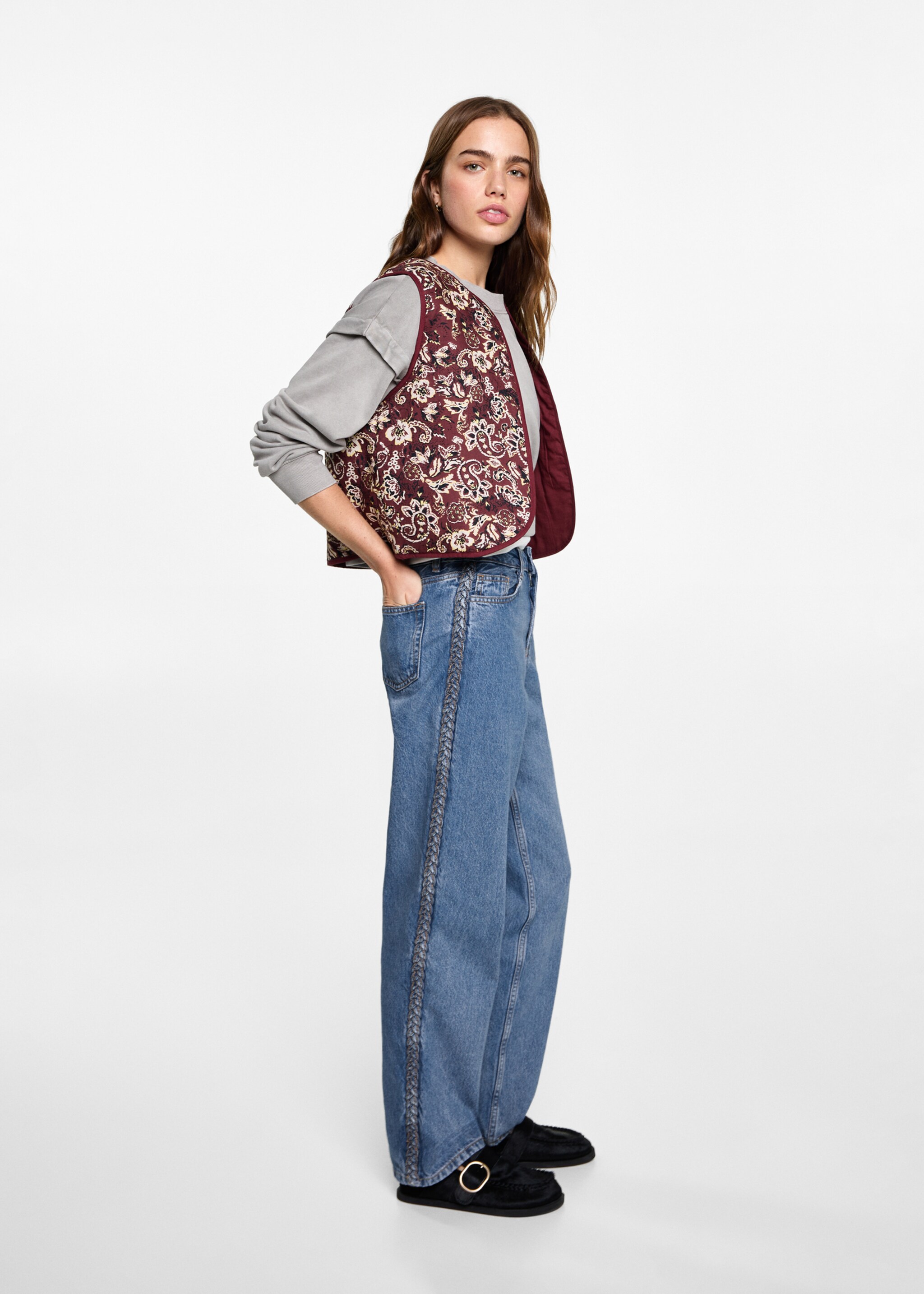 Jeans with braided sides - General plane, Medium Blue. Ref: 87001092-00.