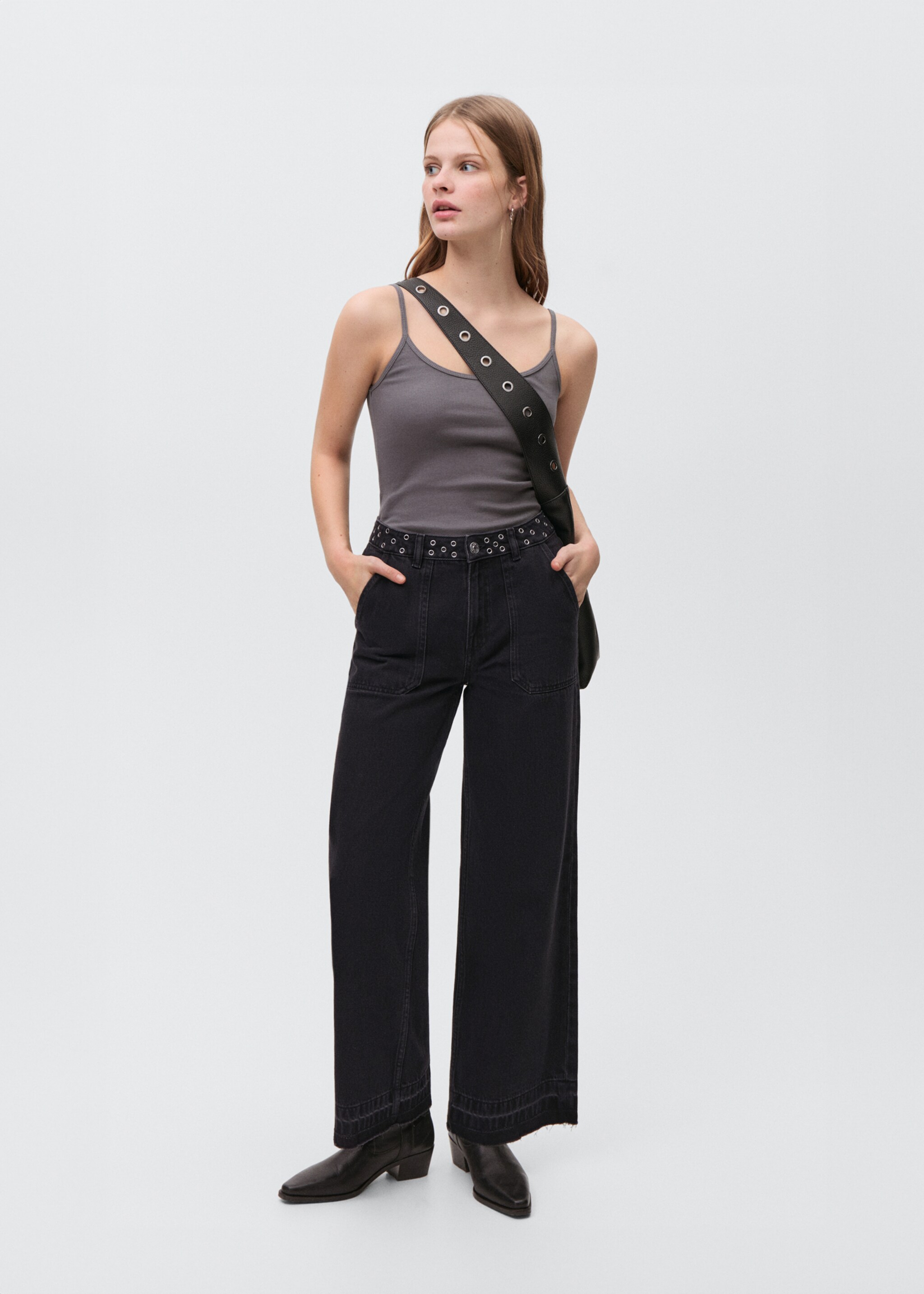 Jeans wide leg - General plane, Black denim. Ref: 87001094-00.
