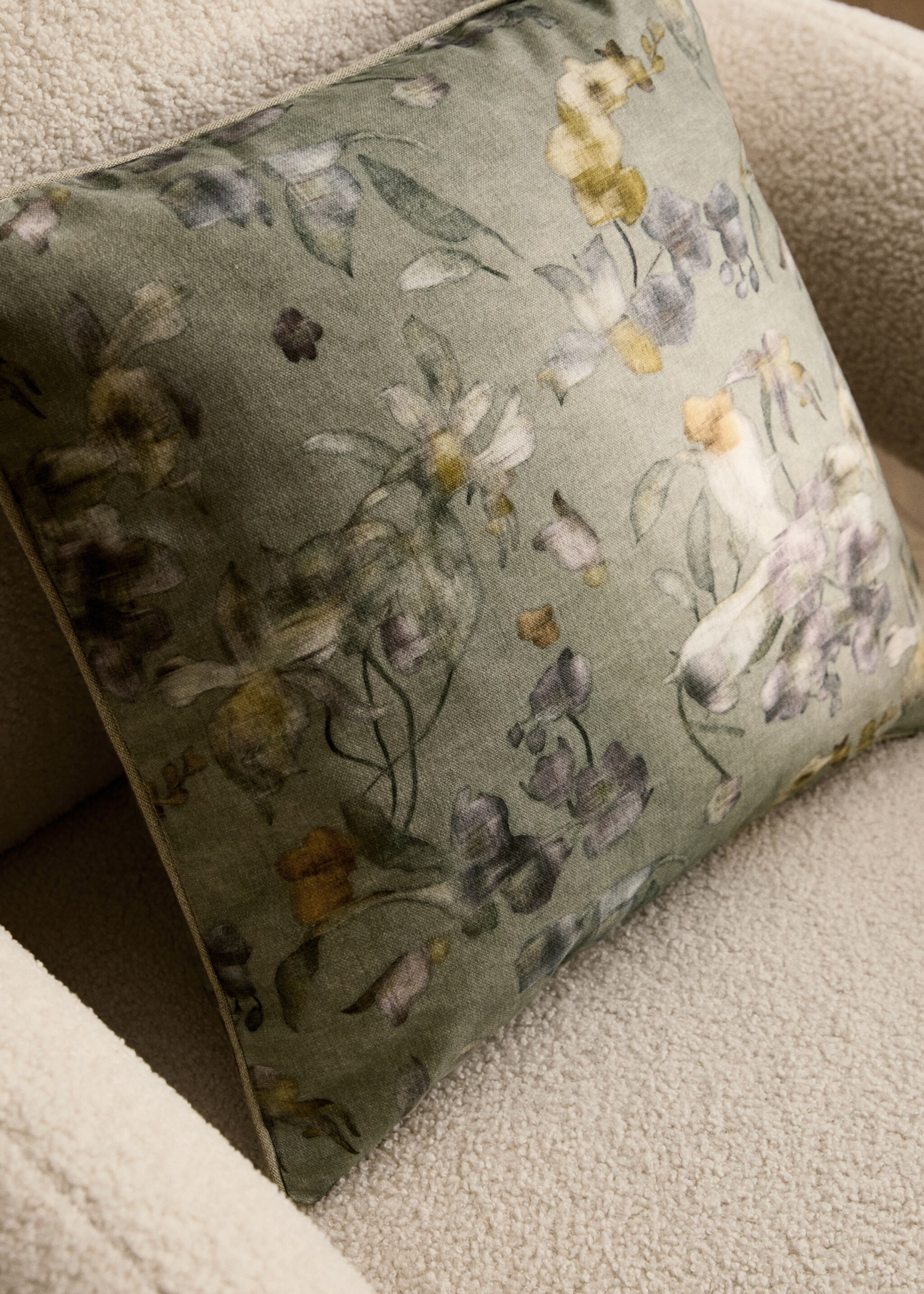 Μαξιλαροθήκη με ρέλι και φλοράλ σχέδιο 45x45 εκ - Γενικό πλάνο, Πράσινο Μέντα. Ref: 87002029-00.