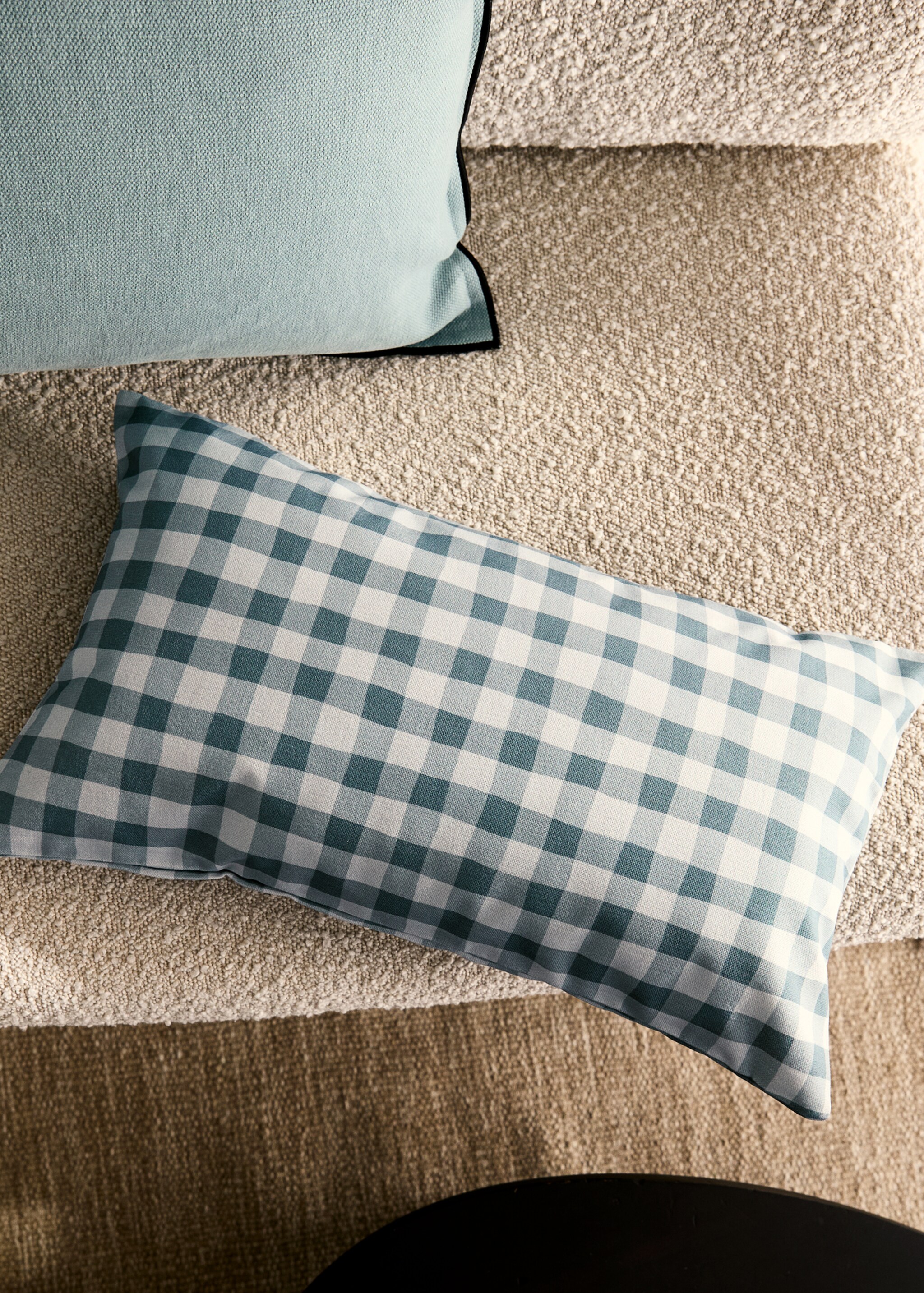 Housse de coussin coton imprimé vichy 30x50 cm - Plan général, Bleu. Ref: 87002031-00.