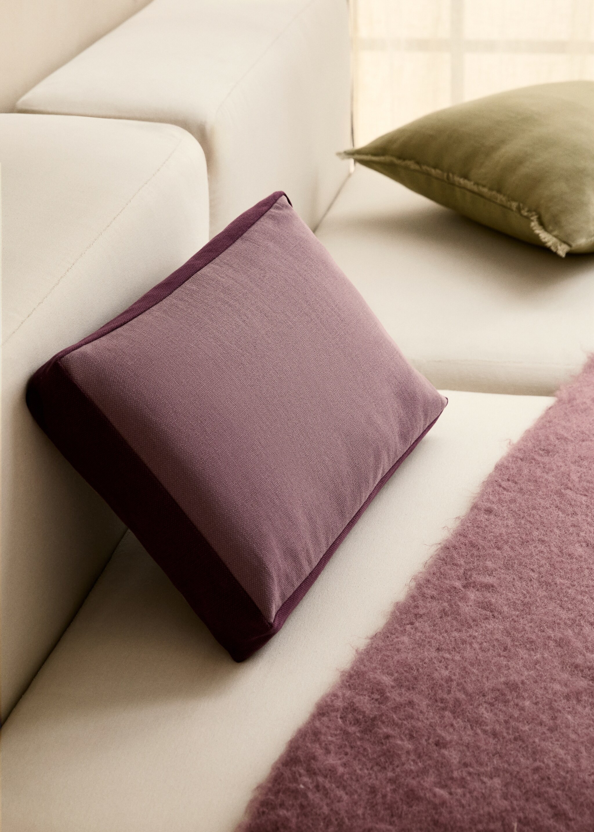 Linen two-tone box cushion cover 30x50 cm - General plane, Medium Pink. Ref: 87002037-00.