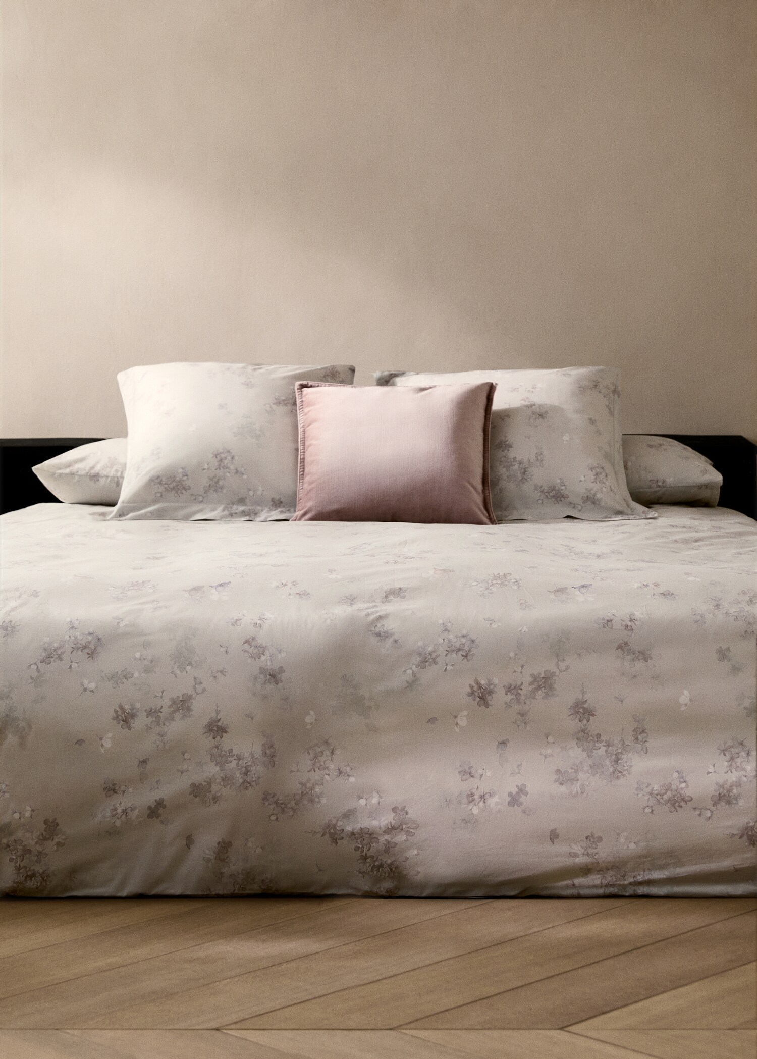 Percale cotton duvet cover with romantic floral print Superking bed - General plane