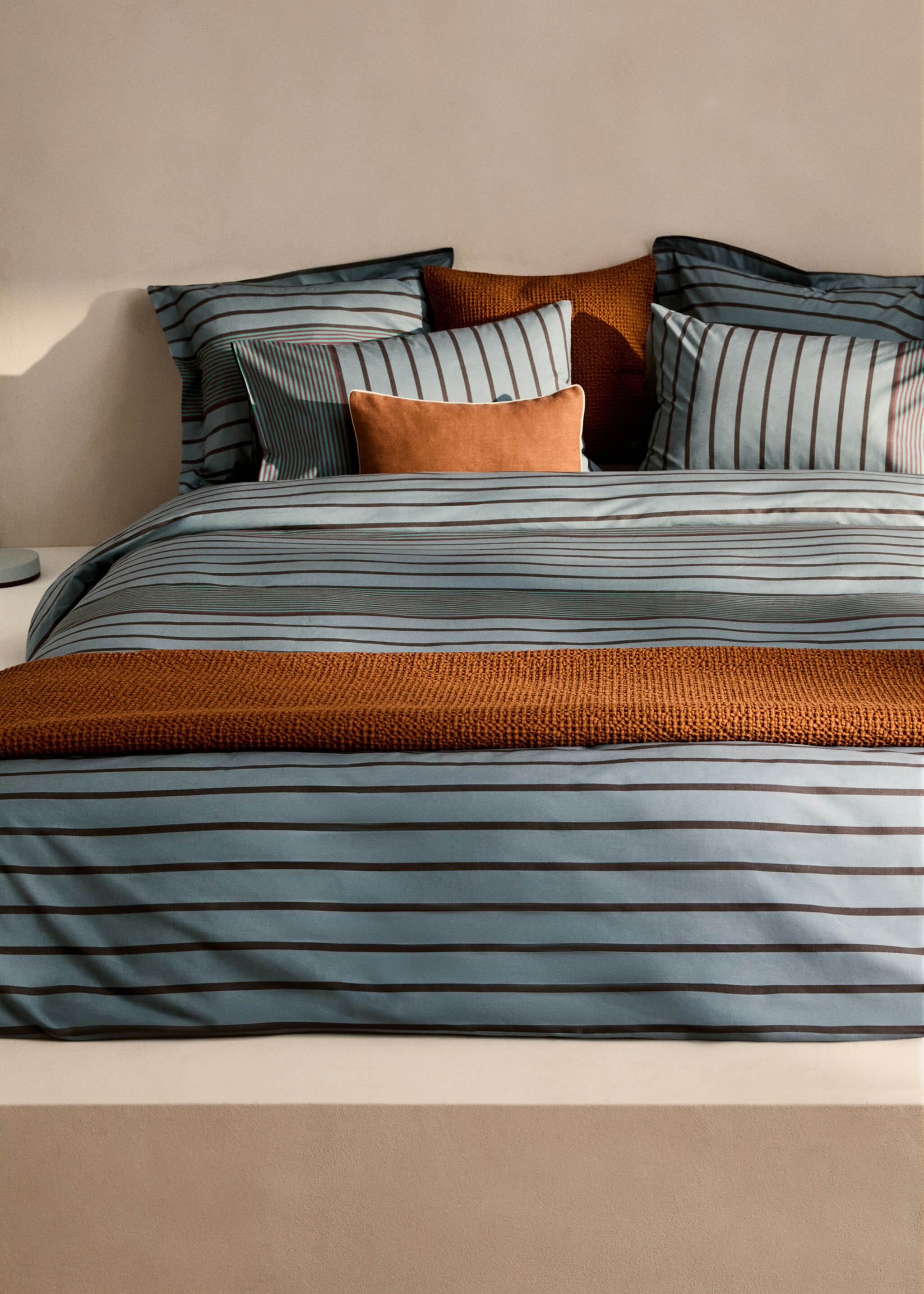 Percale cotton multi-striped duvet cover King bed - General plane, Aqua Green. Ref: 87002940-00.