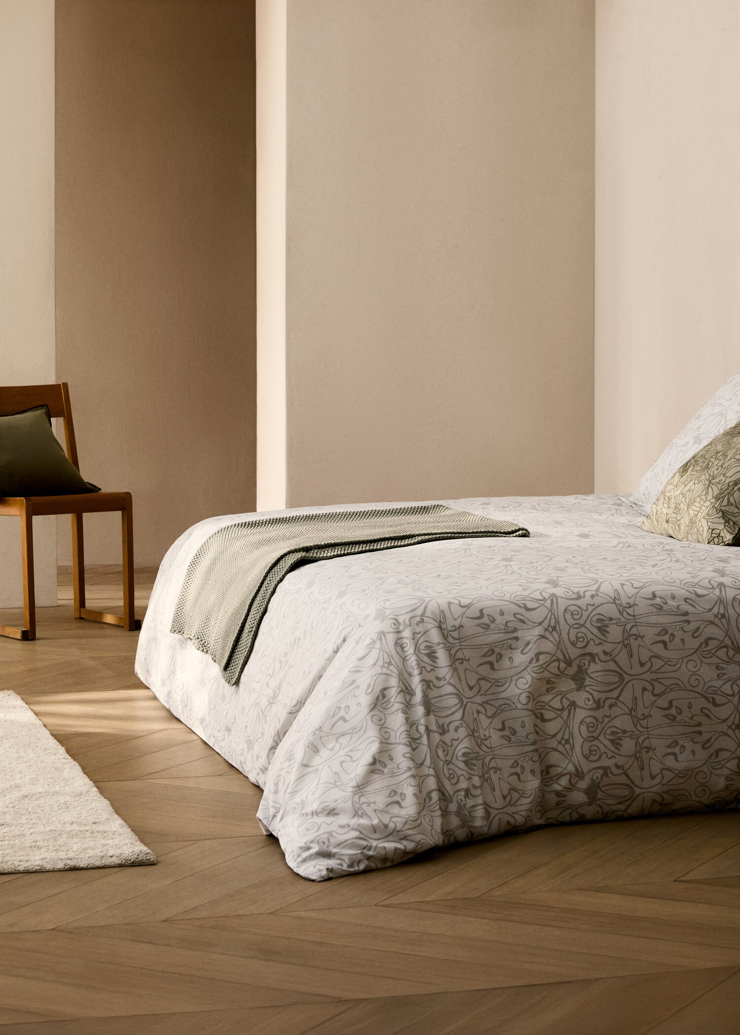 Percale cotton duvet cover with ornamental print King bed - General plane