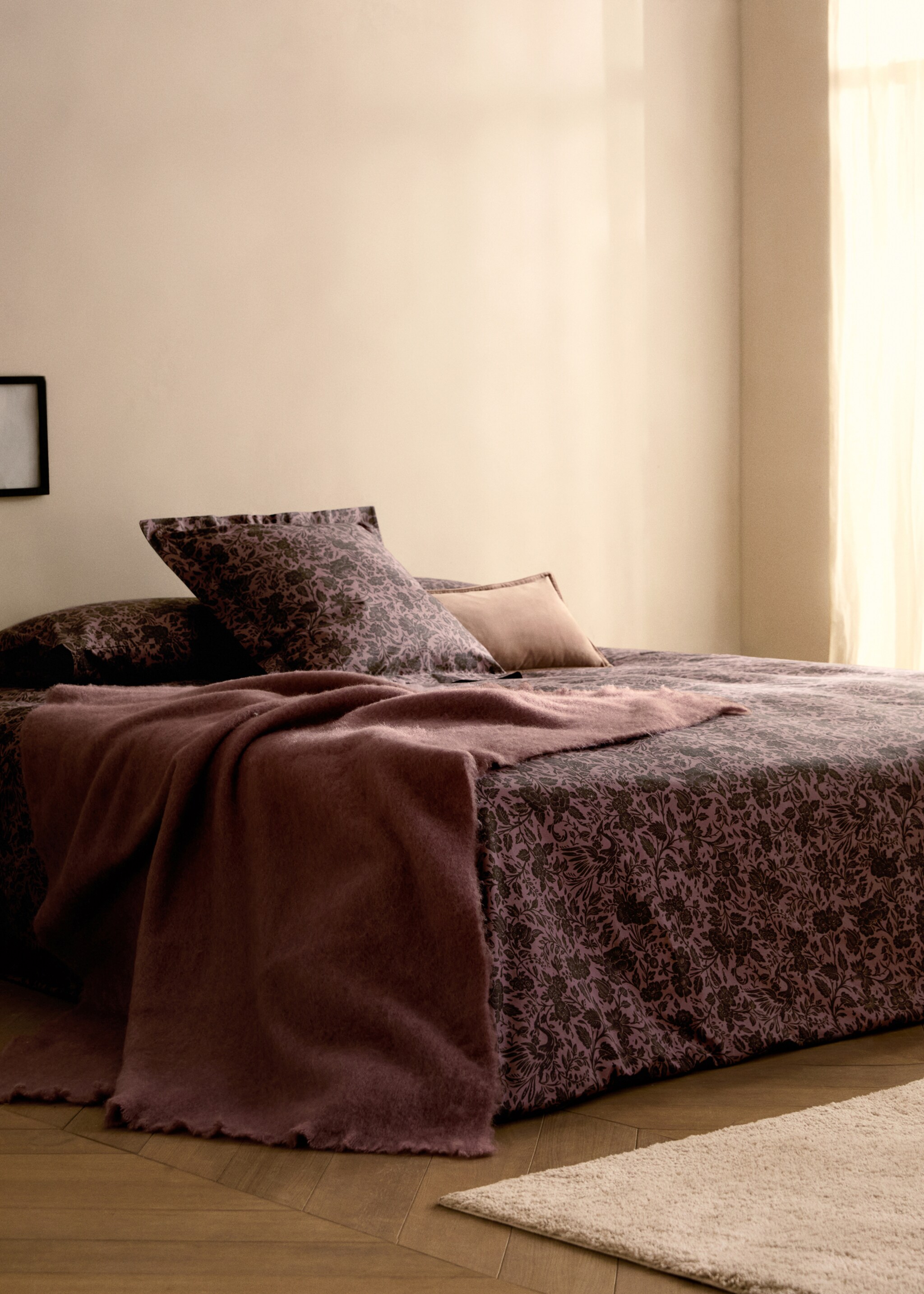 Påslakan i bomullspercale med tvåfärgat blommönster för 135/140 cm säng - Allmän bild, Rosa. Ref: 87002955-00.