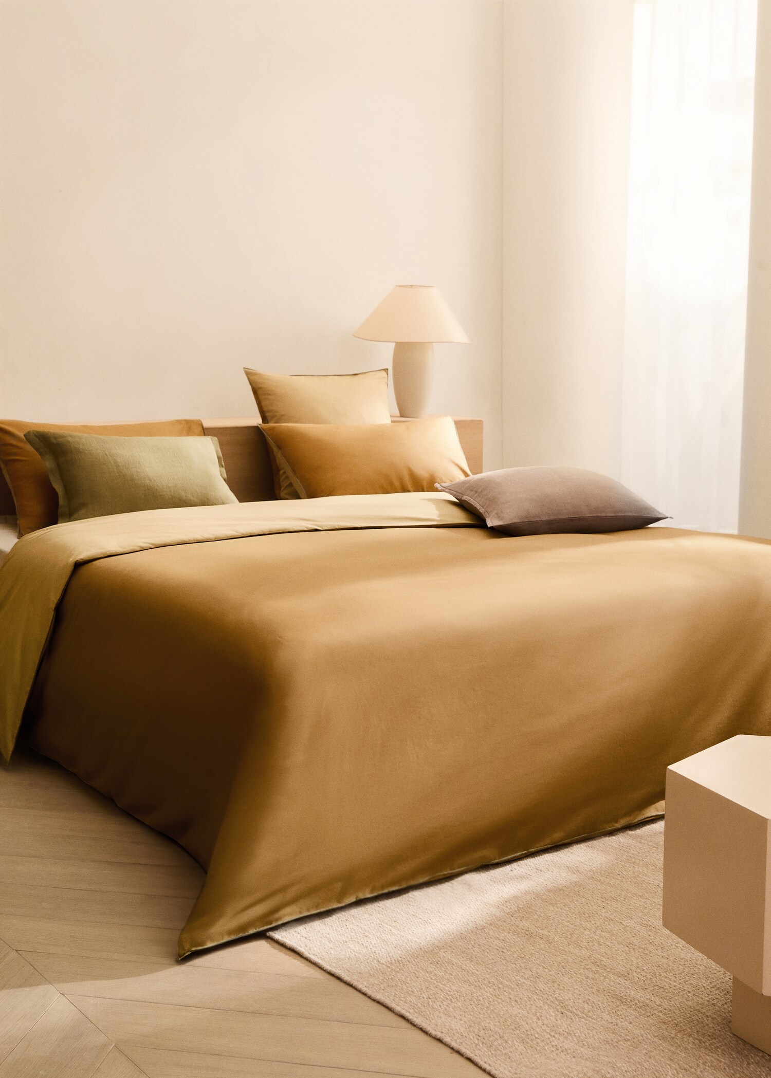 Reversible percale cotton duvet cover Single bed - General plane