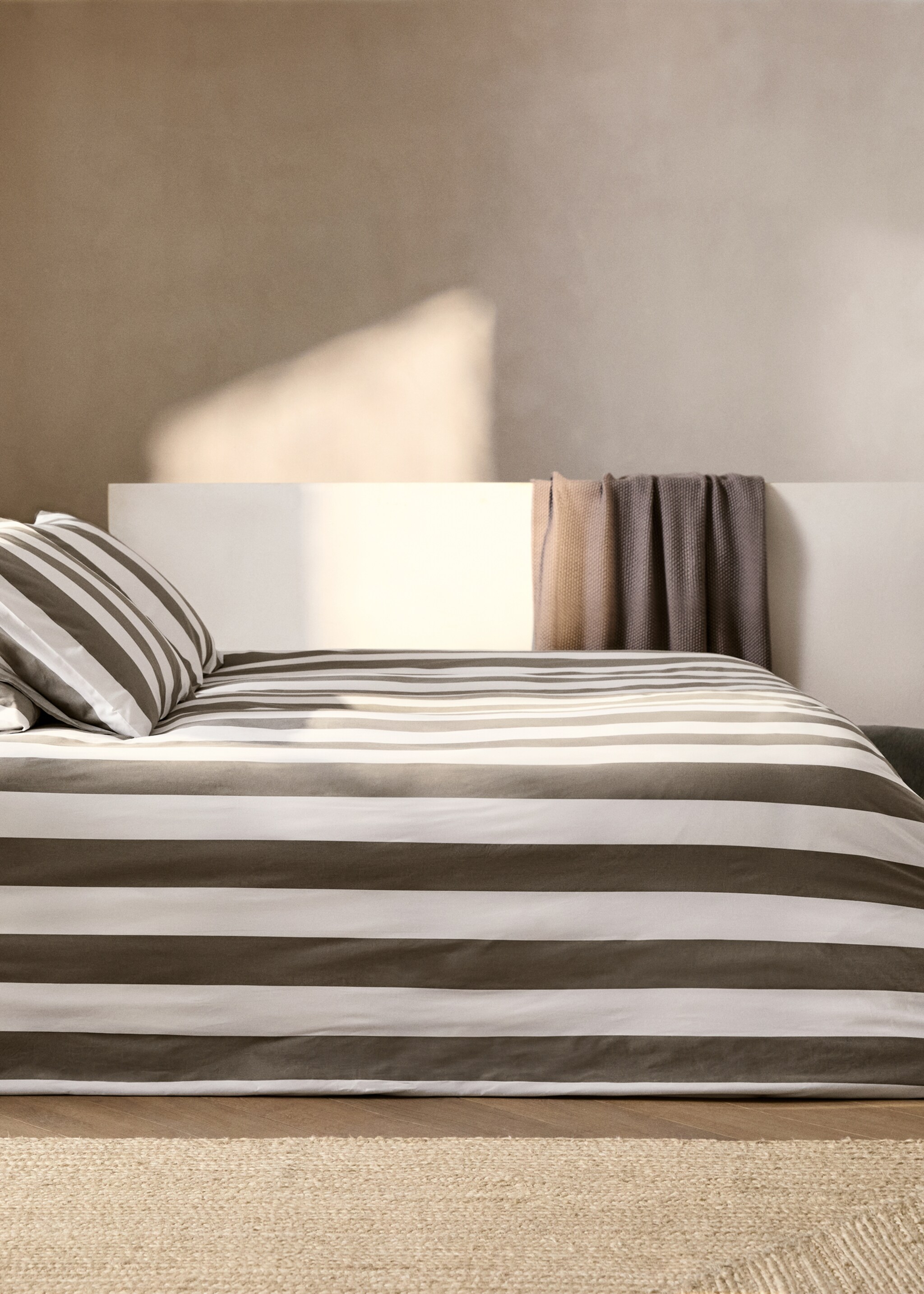 500 threads cotton percale striped duvet cover Single bed - General plane, Medium Brown. Ref: 87002991-00.