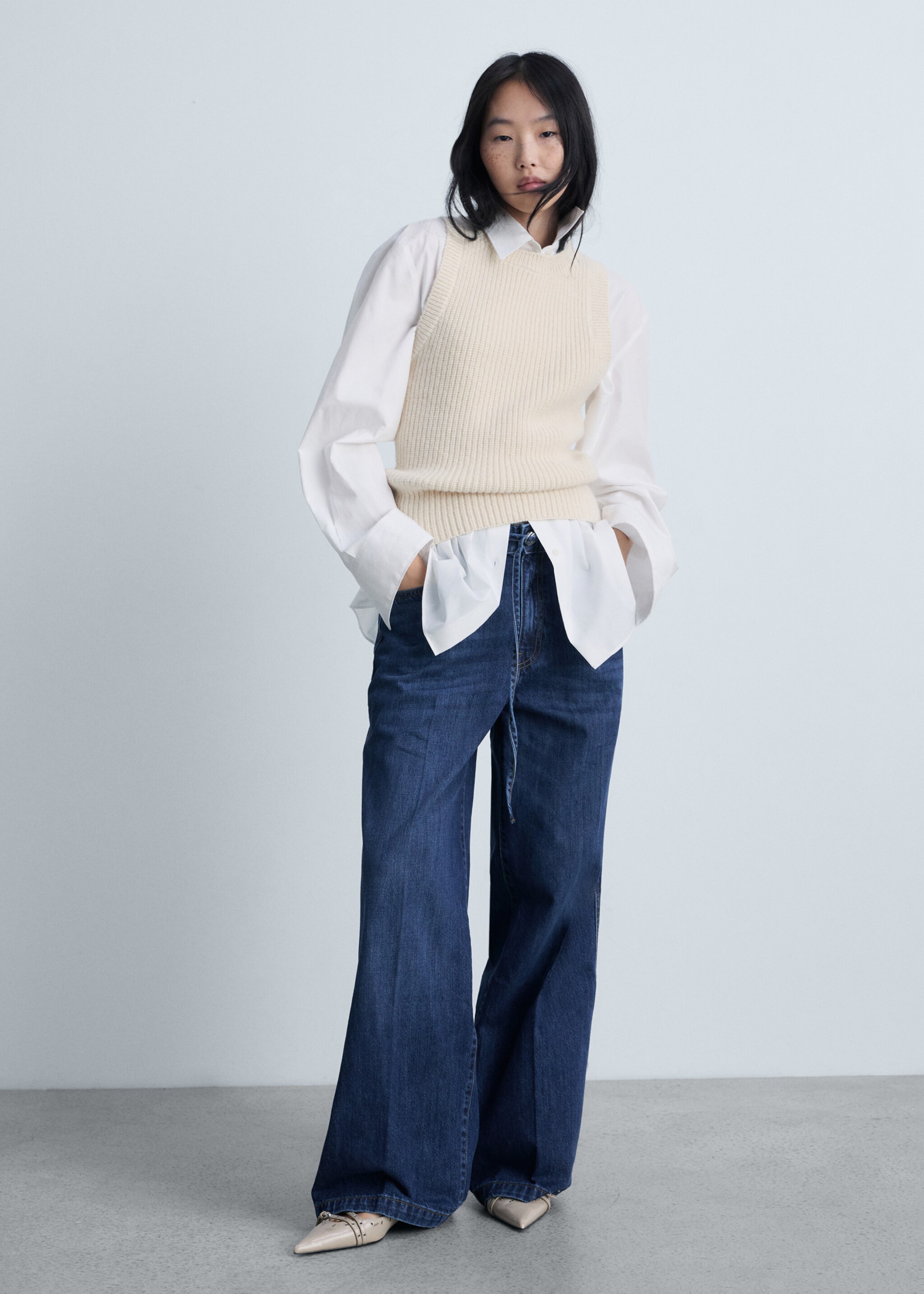 Wide-leg jeans with belt - General plane, Dark Blue. Ref: 87003283-00.