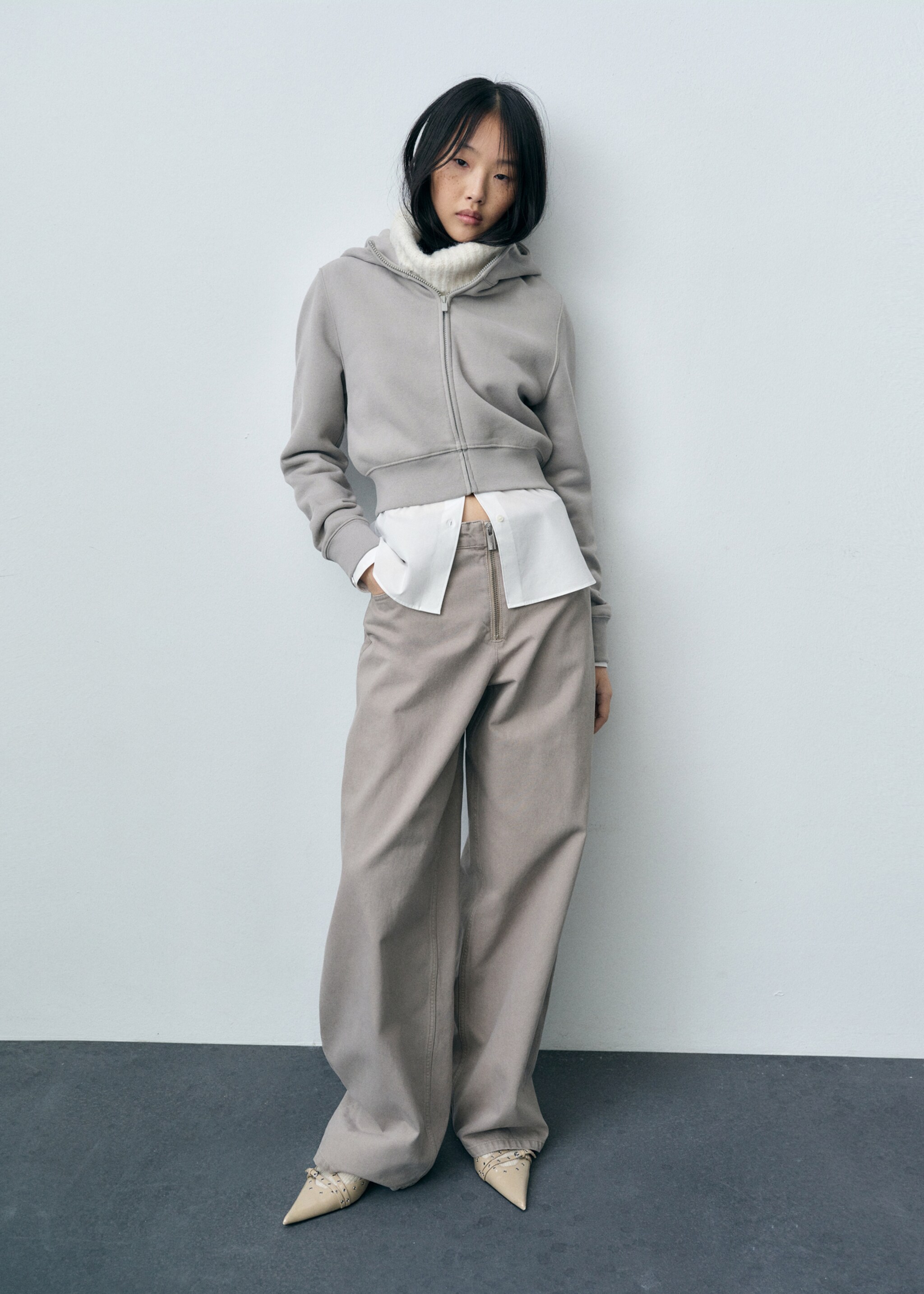 Wide leg jeans with zip - General plane, Grey. Ref: 87003286-00.