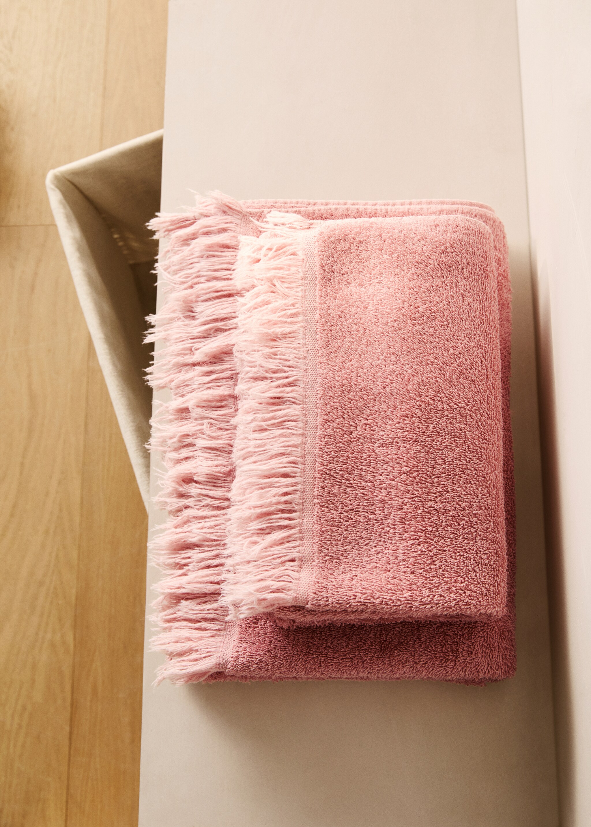 Organic cotton children's washbasin towel with fringes - General plane, Pink. Ref: 87003361-00.