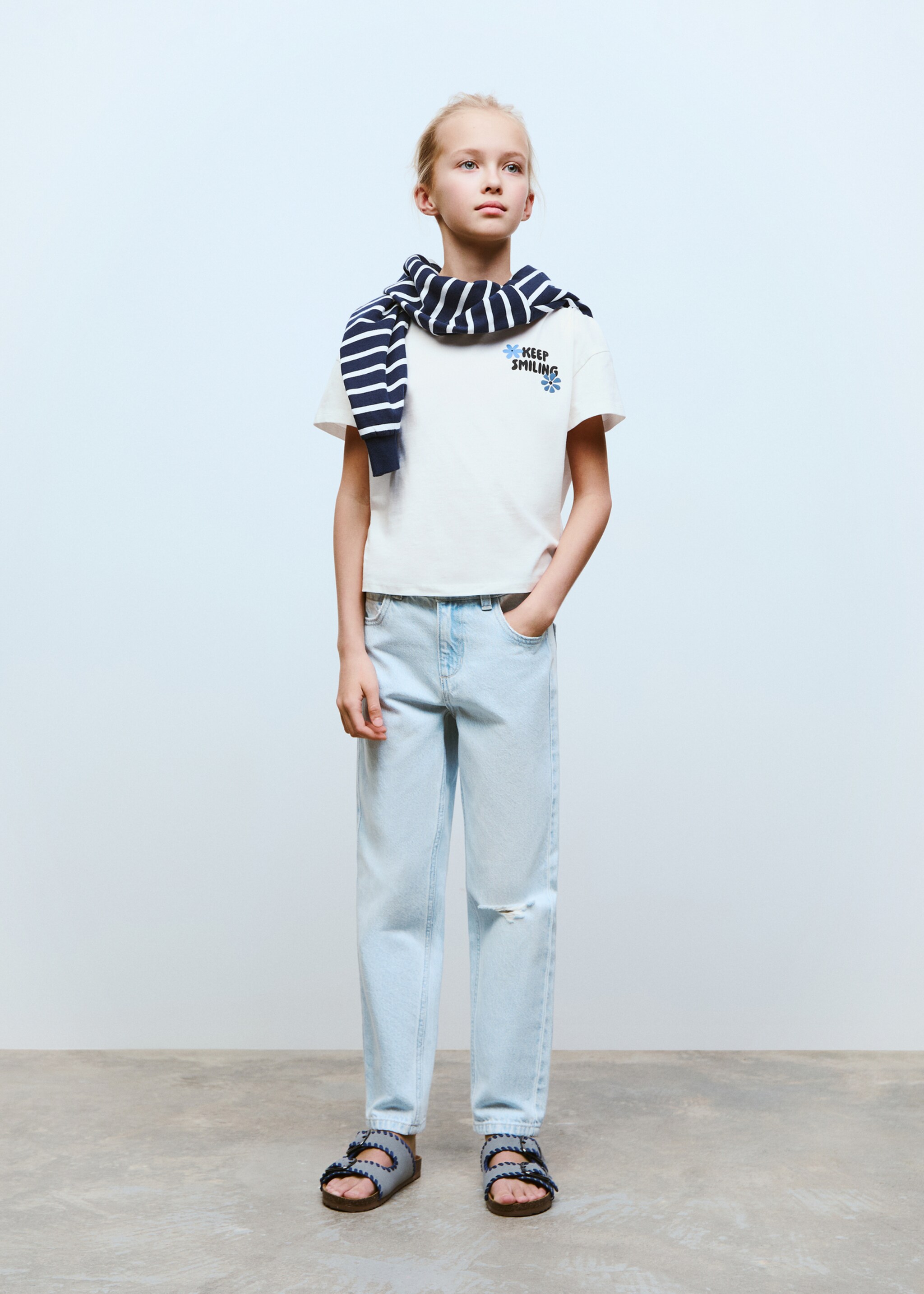 Gemustertes Baumwoll-T-Shirt - Allgemeine Ansicht, Cremeweiß. Ref: 87003658-00.