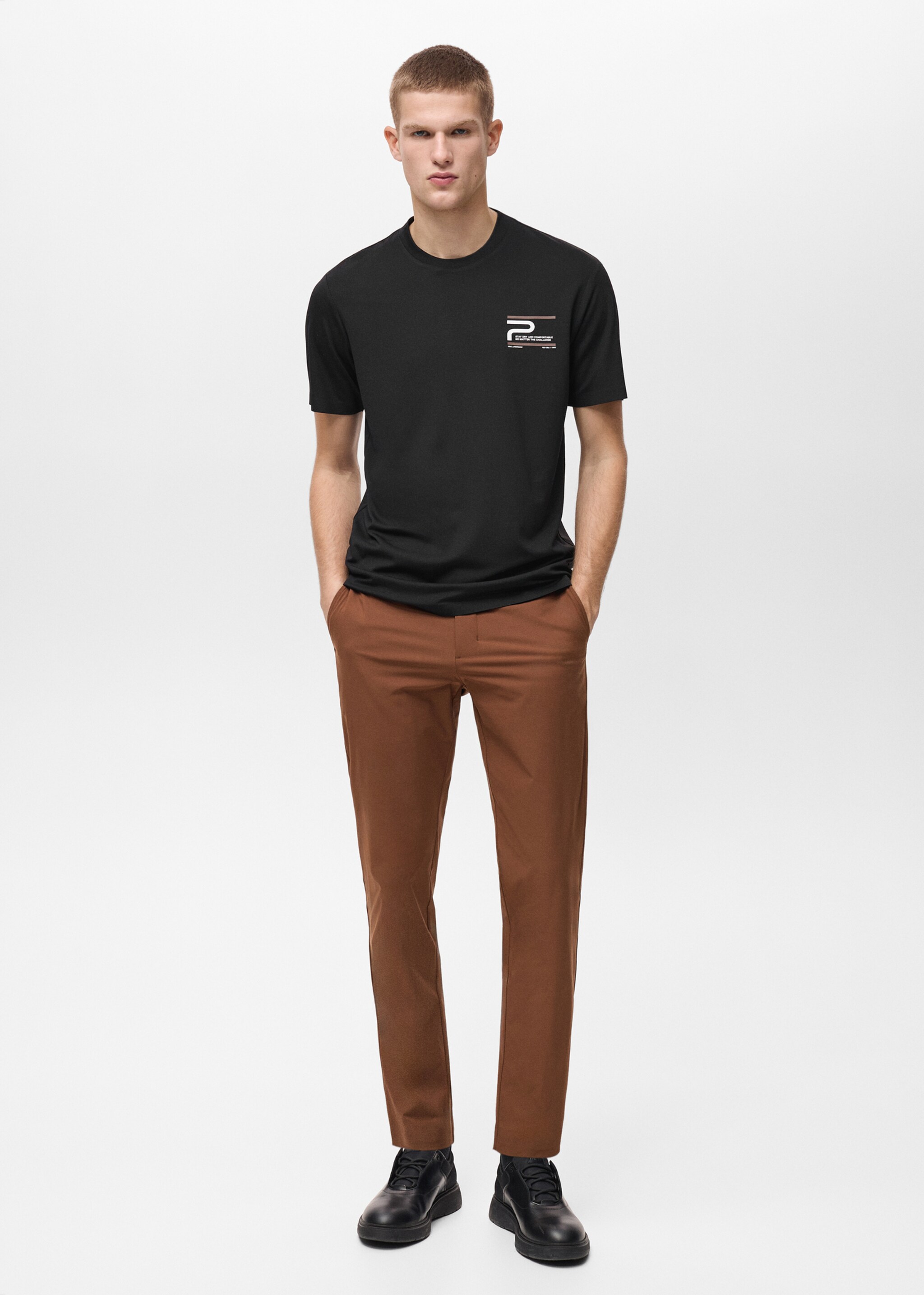 Slim Fit T-Shirt mit Aufdruck COOLMAX® - Allgemeine Ansicht, Schwarz. Ref: 87004408-00.