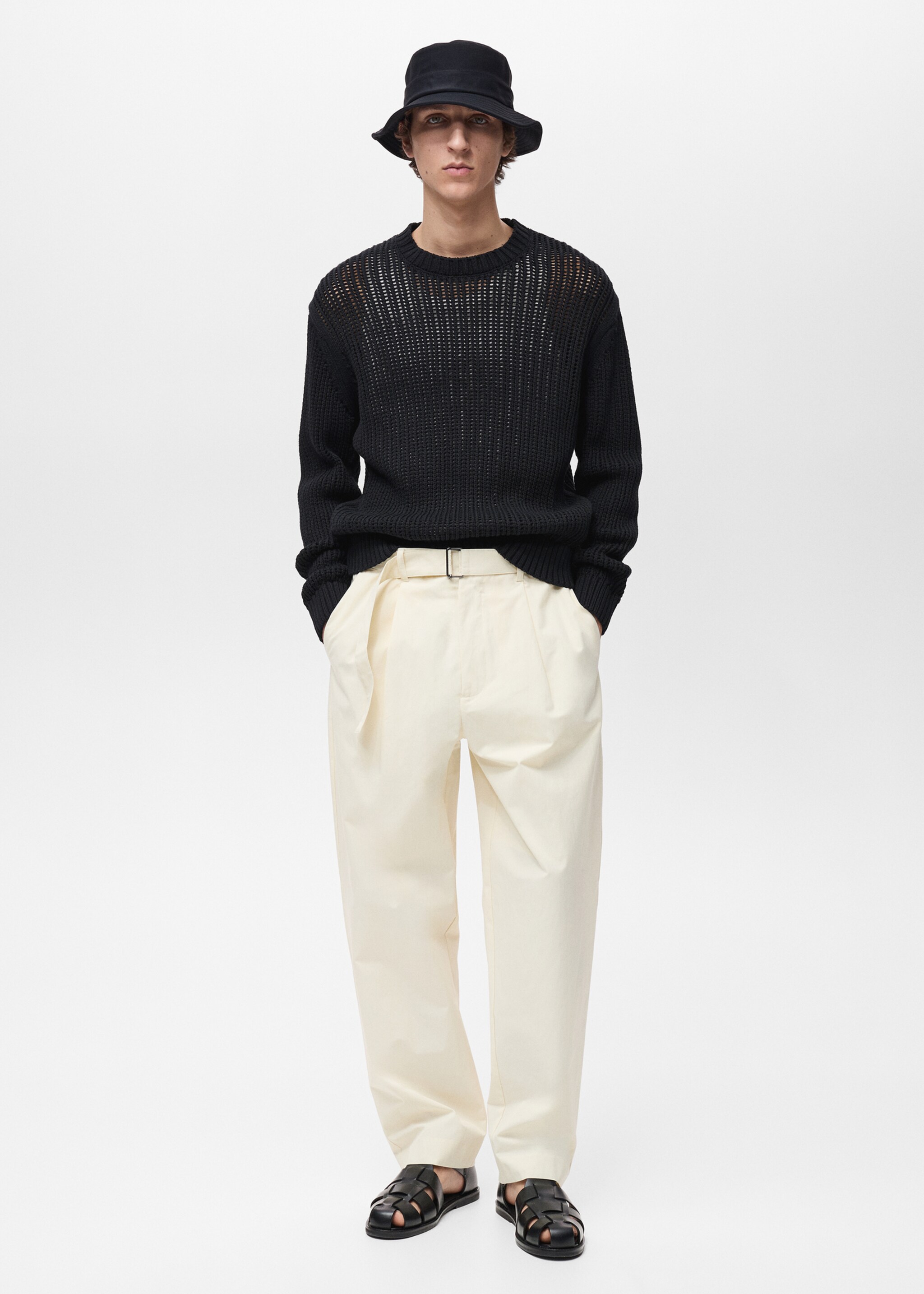 Jersey 100% algodón punto calado - Plano general, Negro. Ref: 87004414-00.